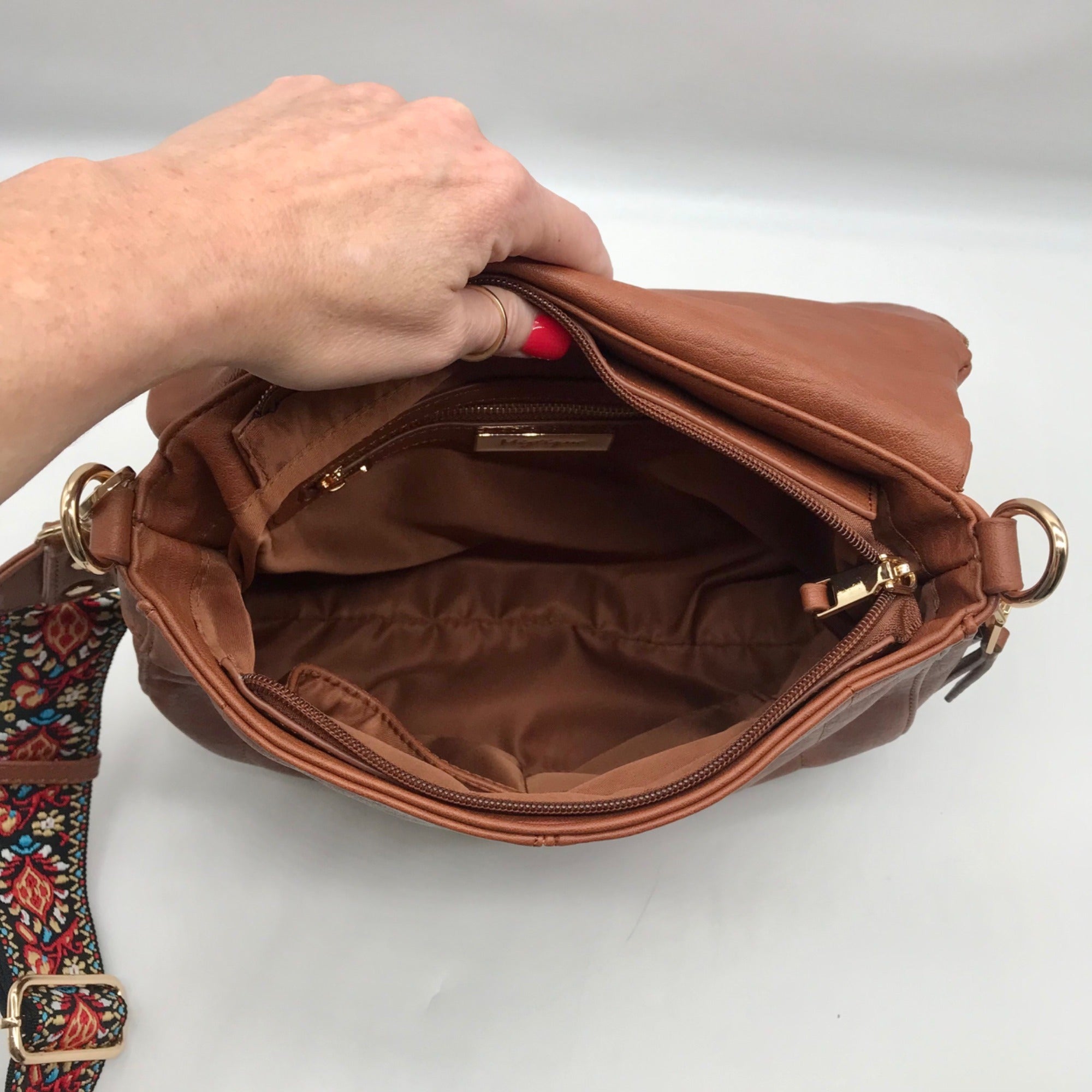 Miztique Brown Leather Hobo Crossbody Purse