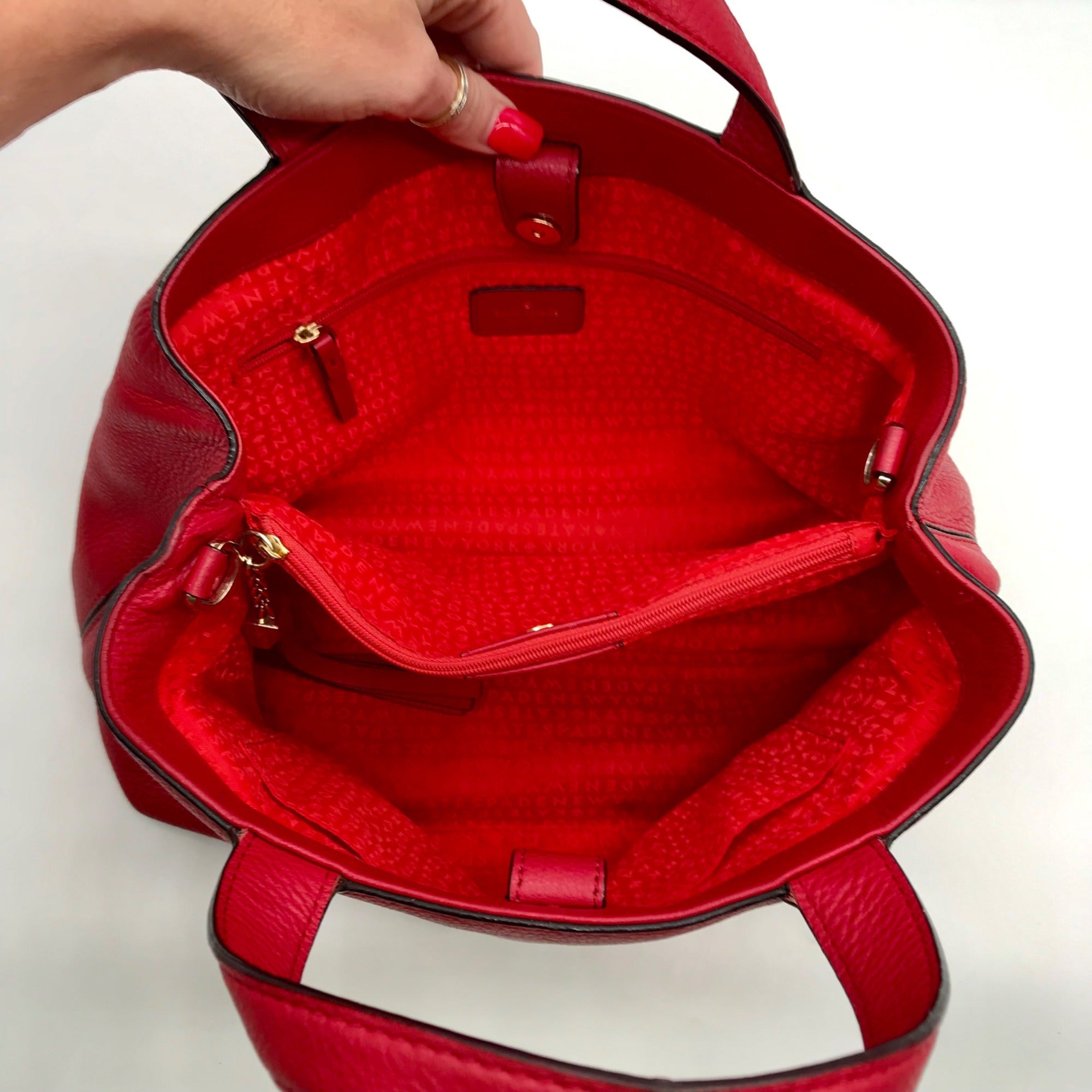 Kate Spade Red Pebbled Leather Dominique Satchel Bag