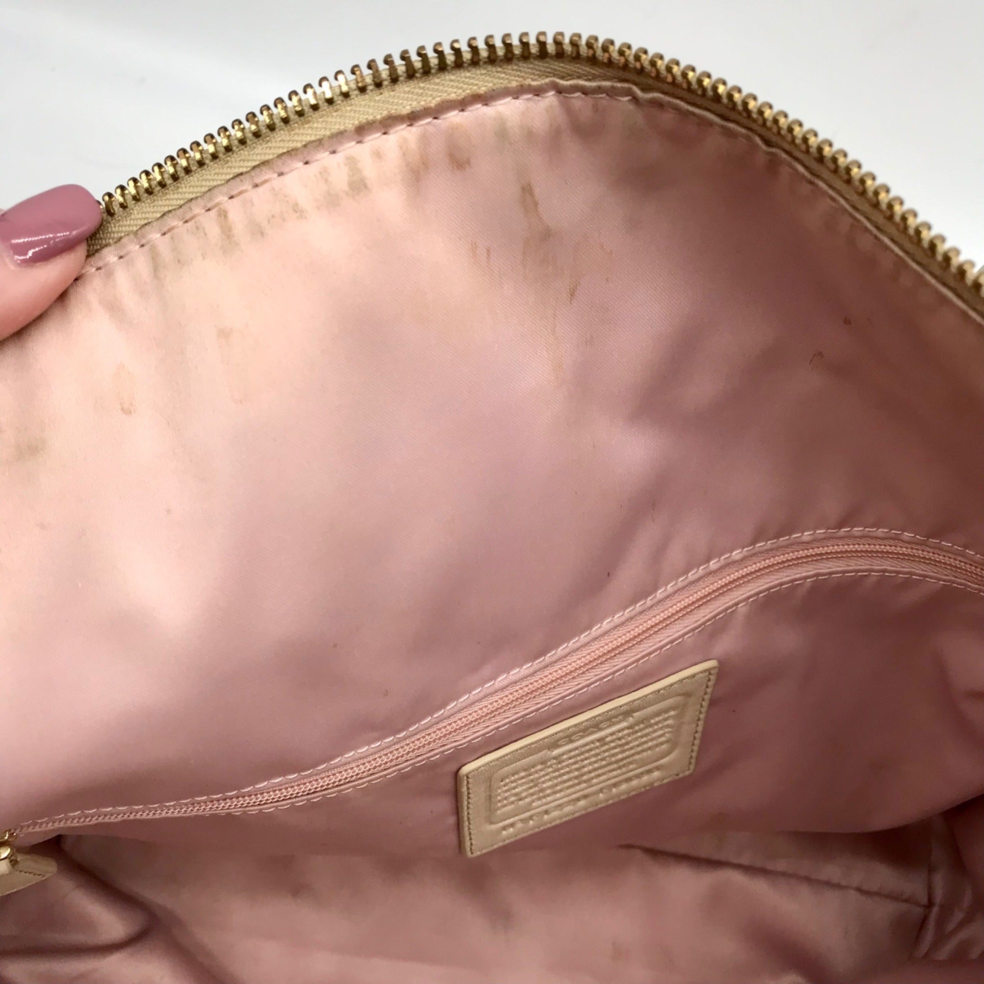 Coach Beige Monogram Leather With Snakeskin Trim Tote Bag F19696