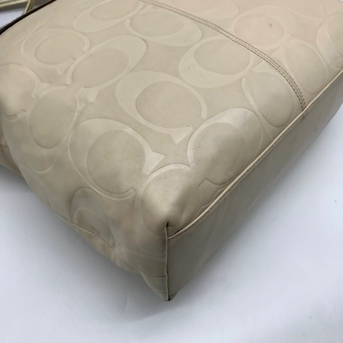 Coach Beige Monogram Leather With Snakeskin Trim Tote Bag F19696