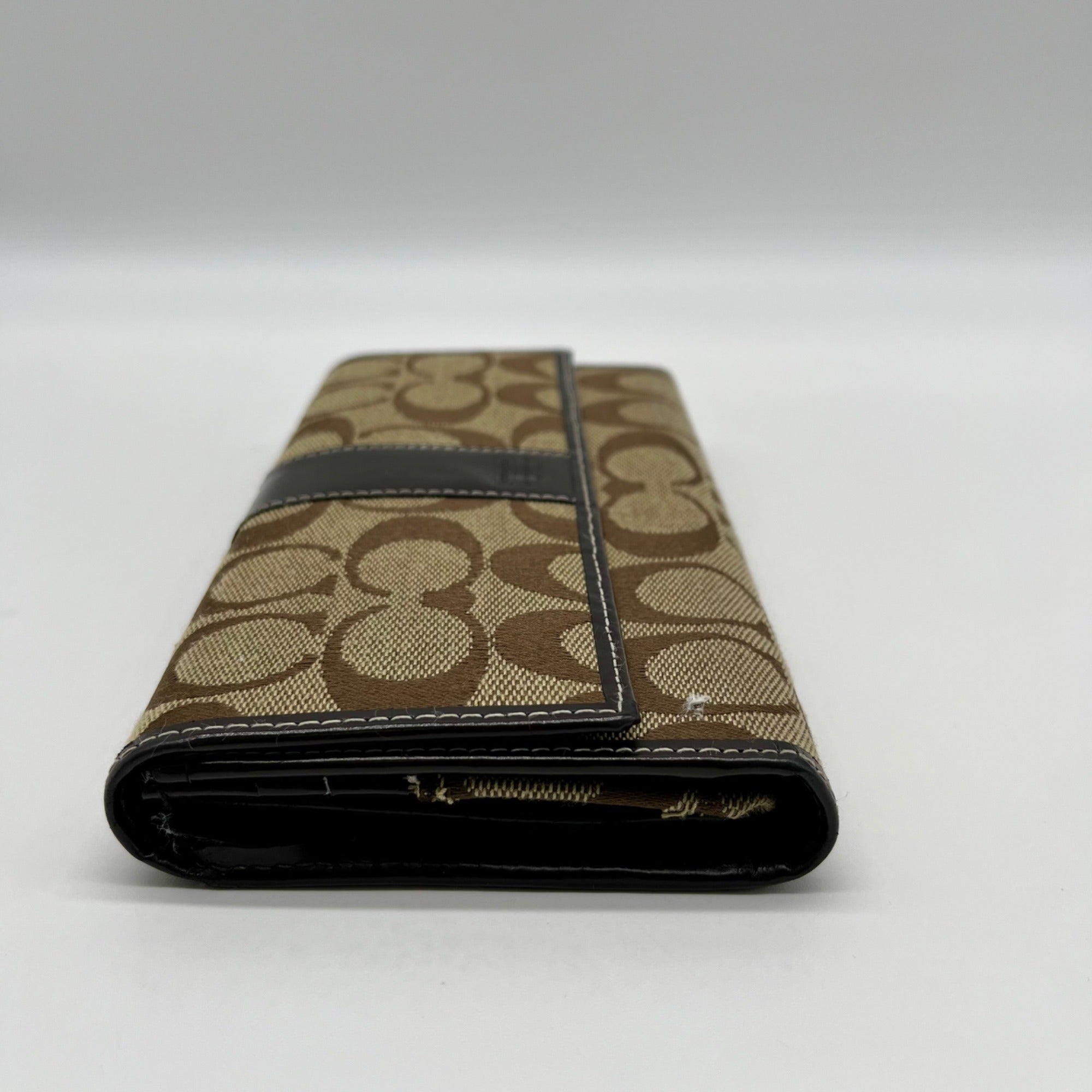Coach Brown Monogram Canvas Trifold Wallet