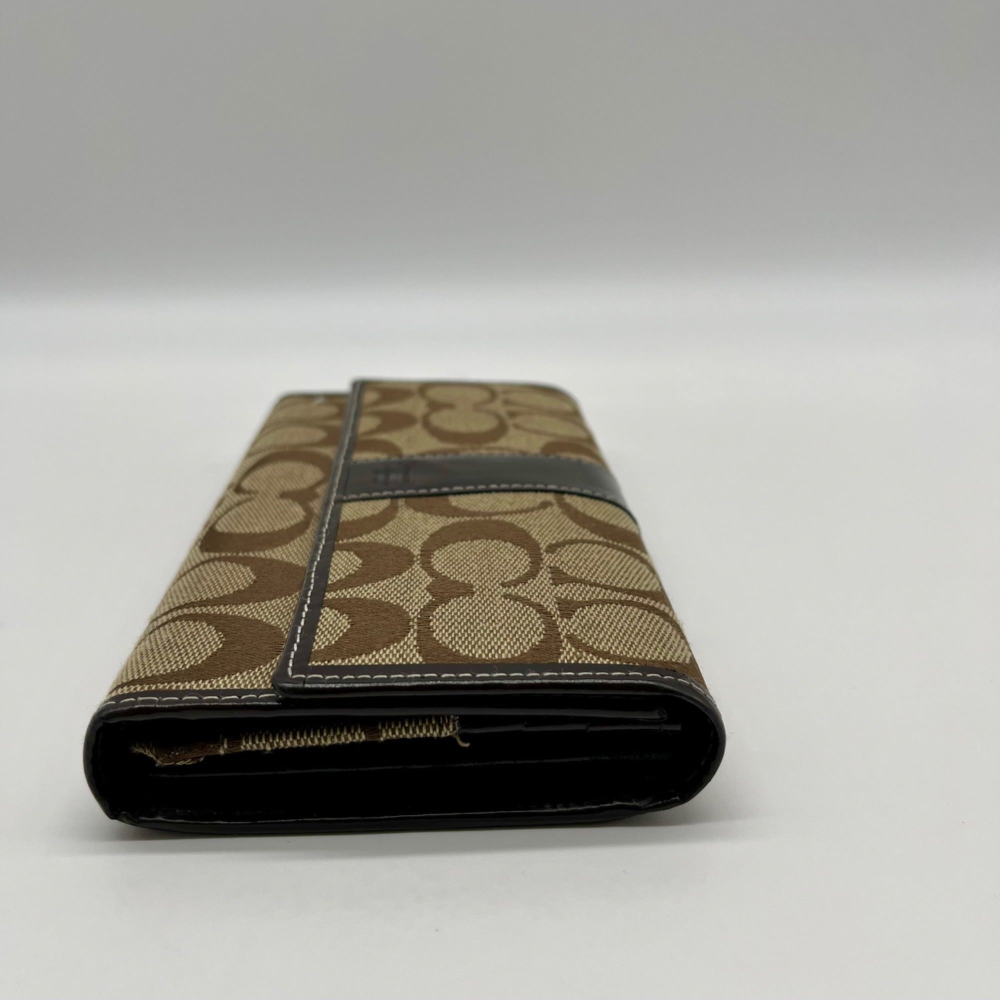 Coach Brown Monogram Canvas Trifold Wallet