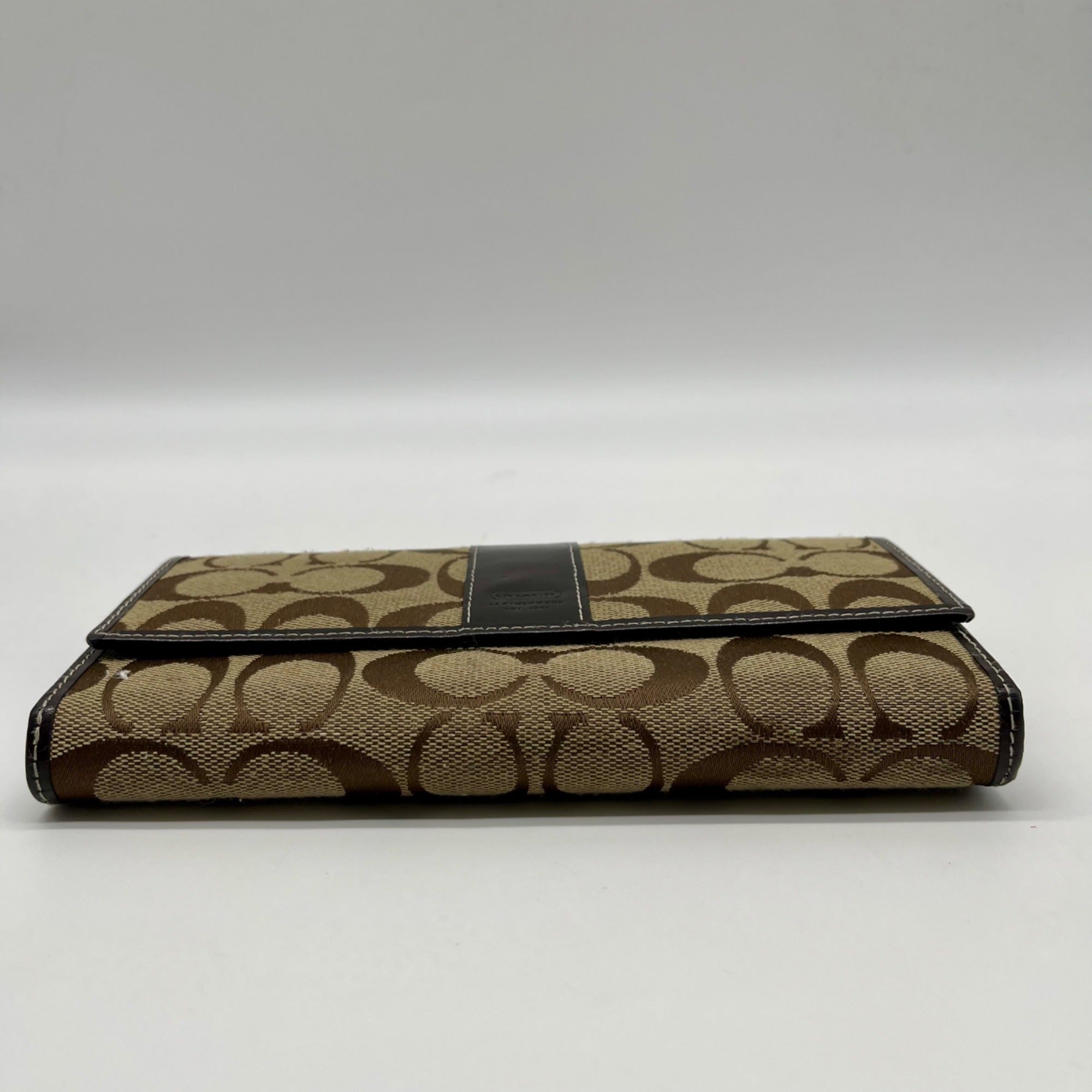Coach Brown Monogram Canvas Trifold Wallet