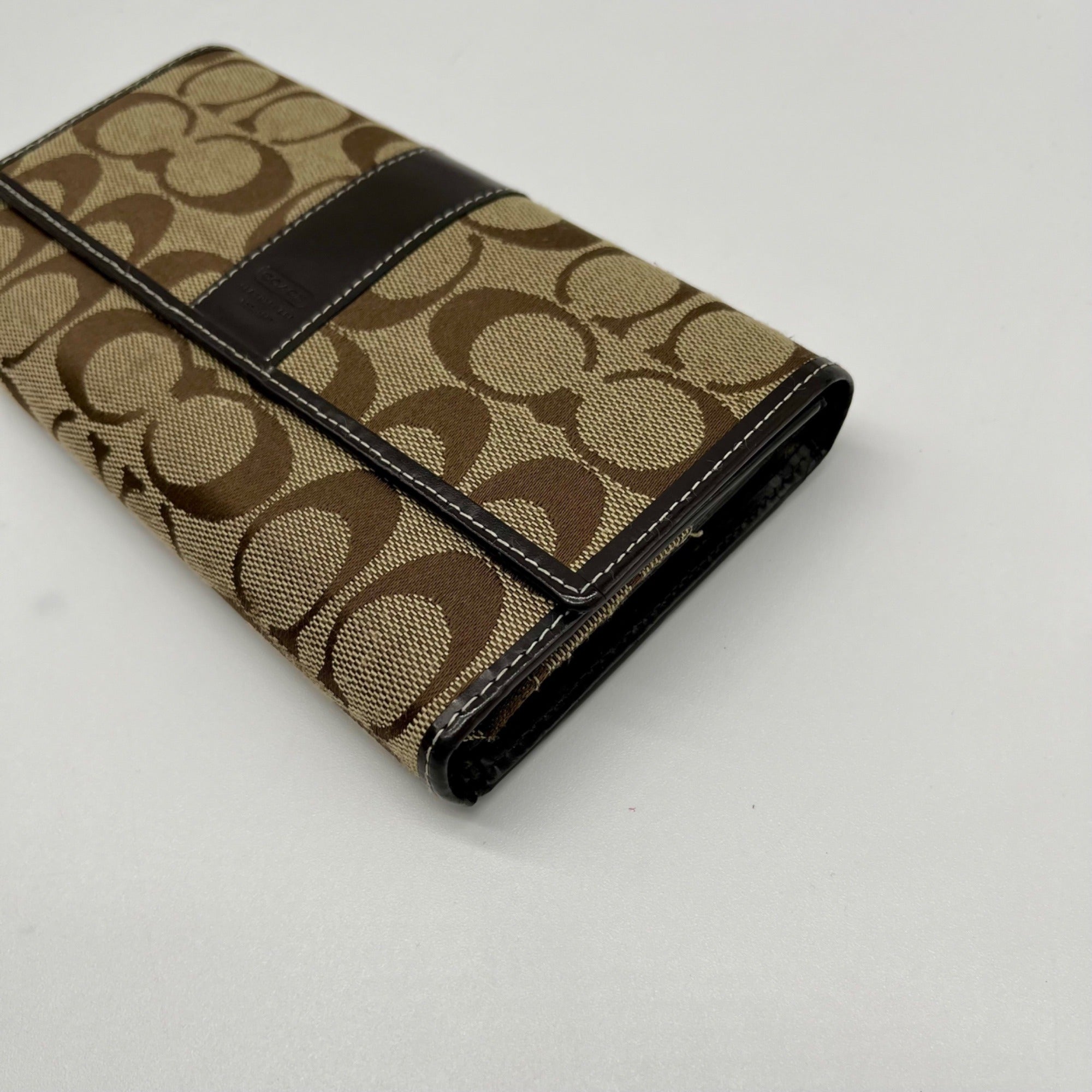 Coach Brown Monogram Canvas Trifold Wallet