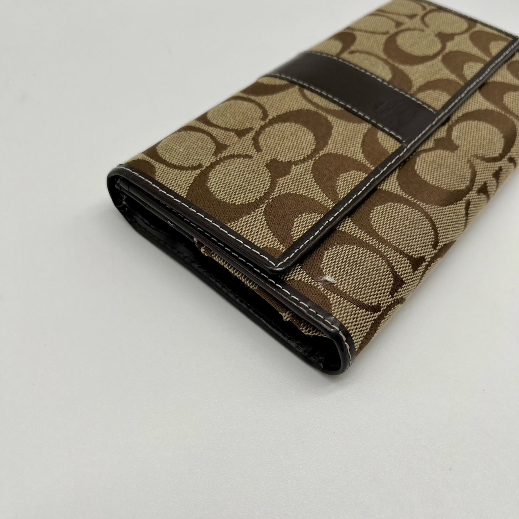 Coach Brown Monogram Canvas Trifold Wallet
