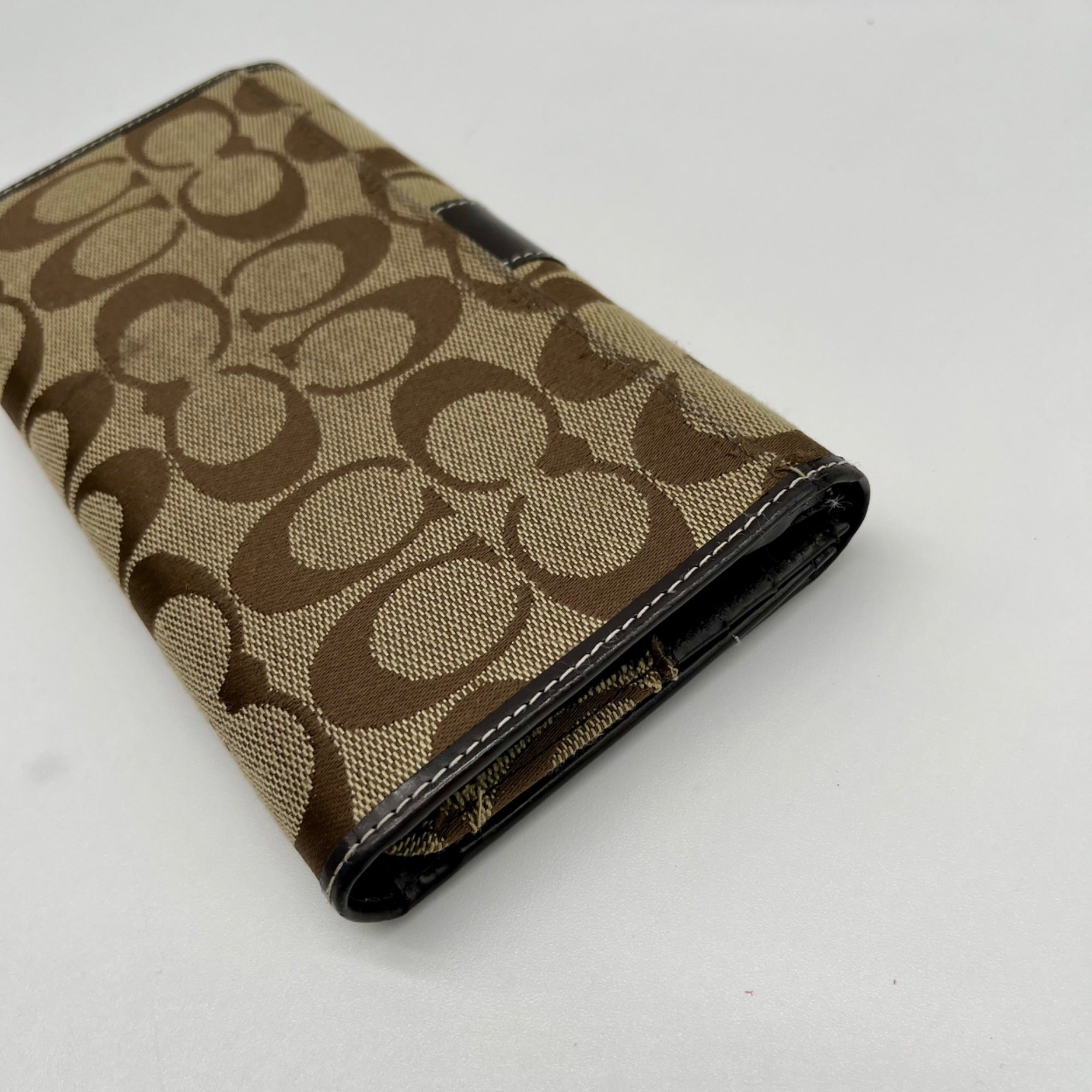 Coach Brown Monogram Canvas Trifold Wallet