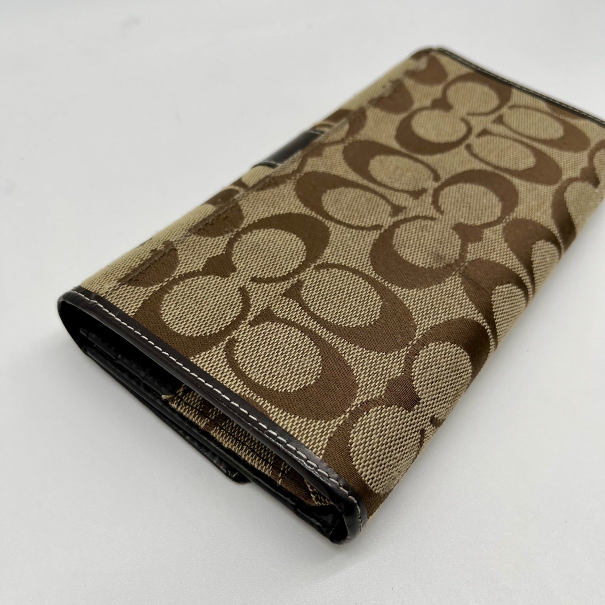 Coach Brown Monogram Canvas Trifold Wallet