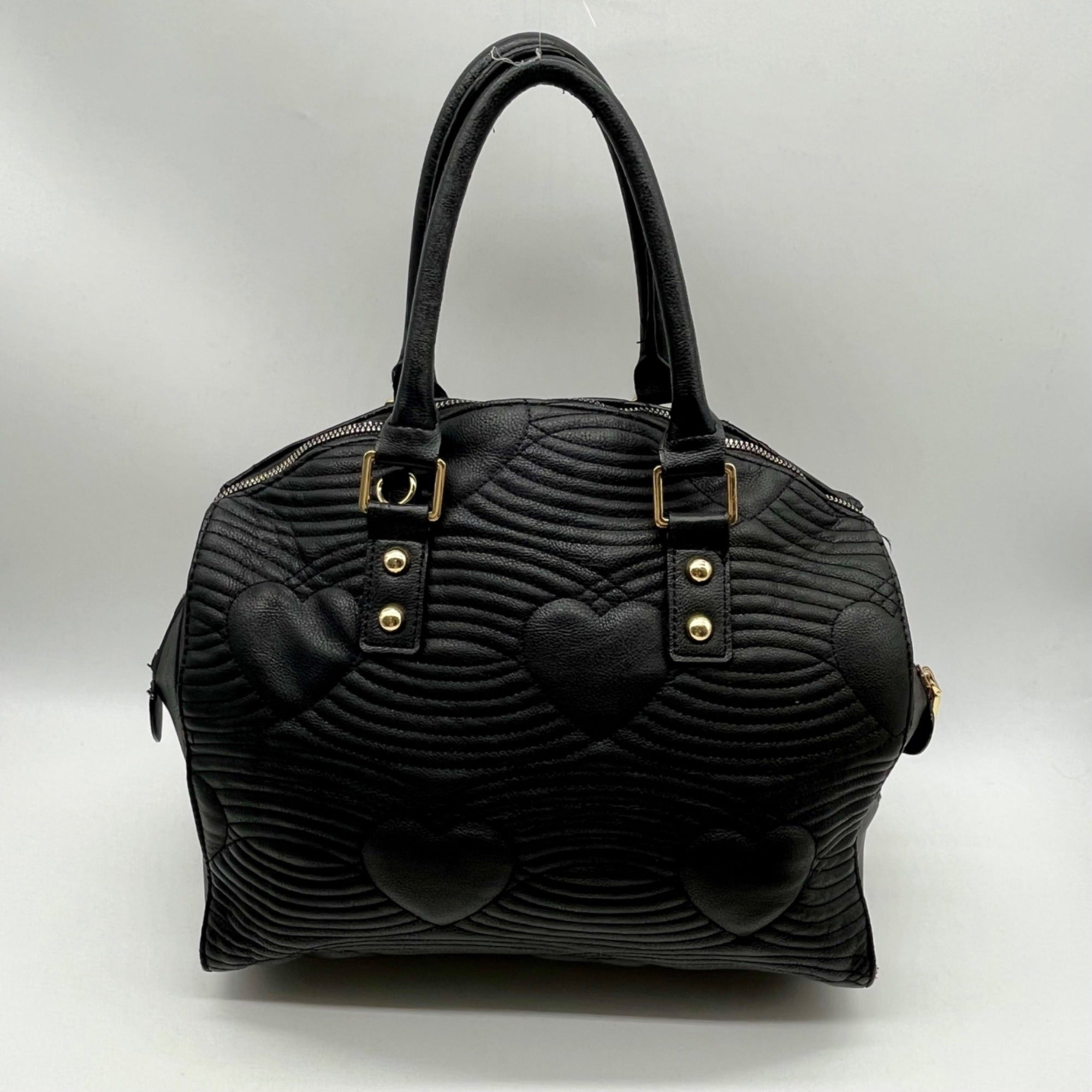 Betsey Johnson Black Quilted FauxLeather Bowler Bag