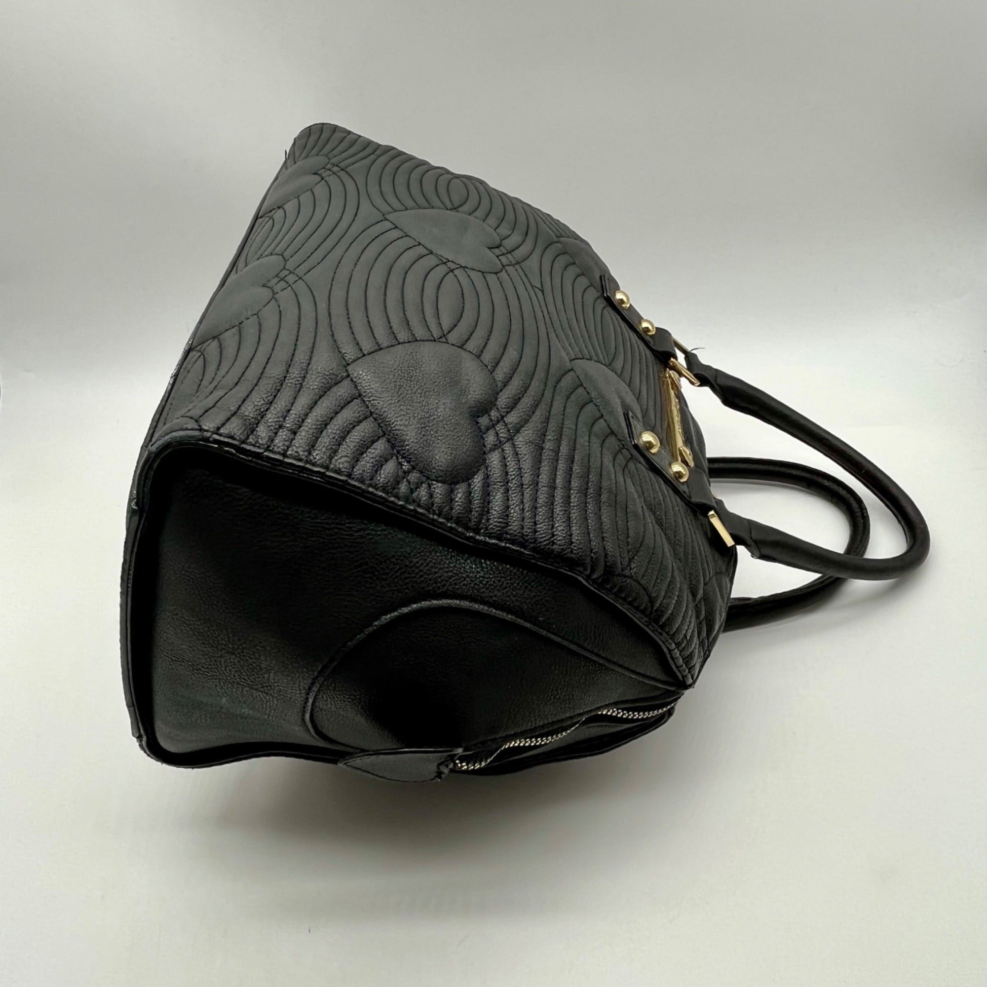 Betsey Johnson Black Quilted FauxLeather Bowler Bag