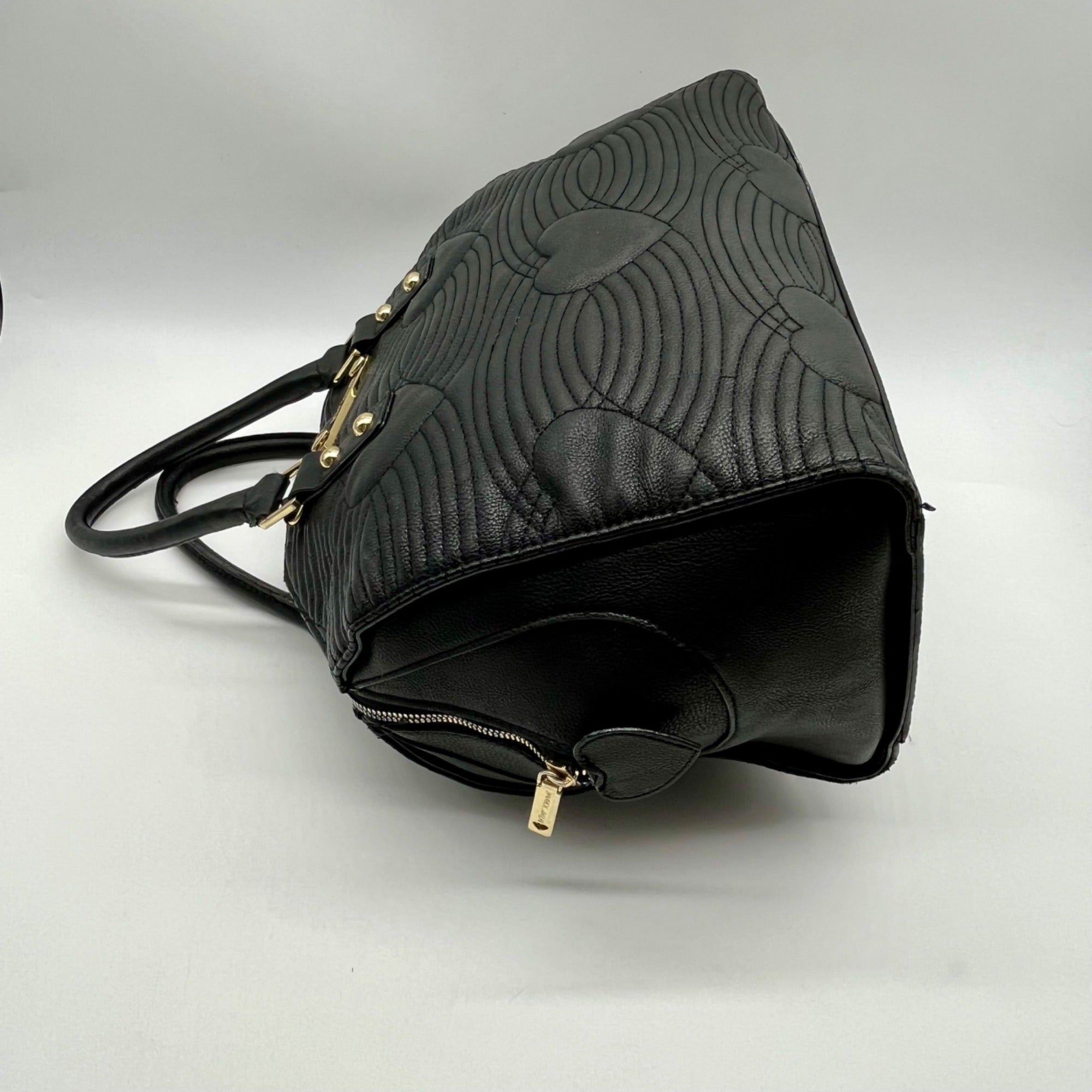 Betsey Johnson Black Quilted FauxLeather Bowler Bag
