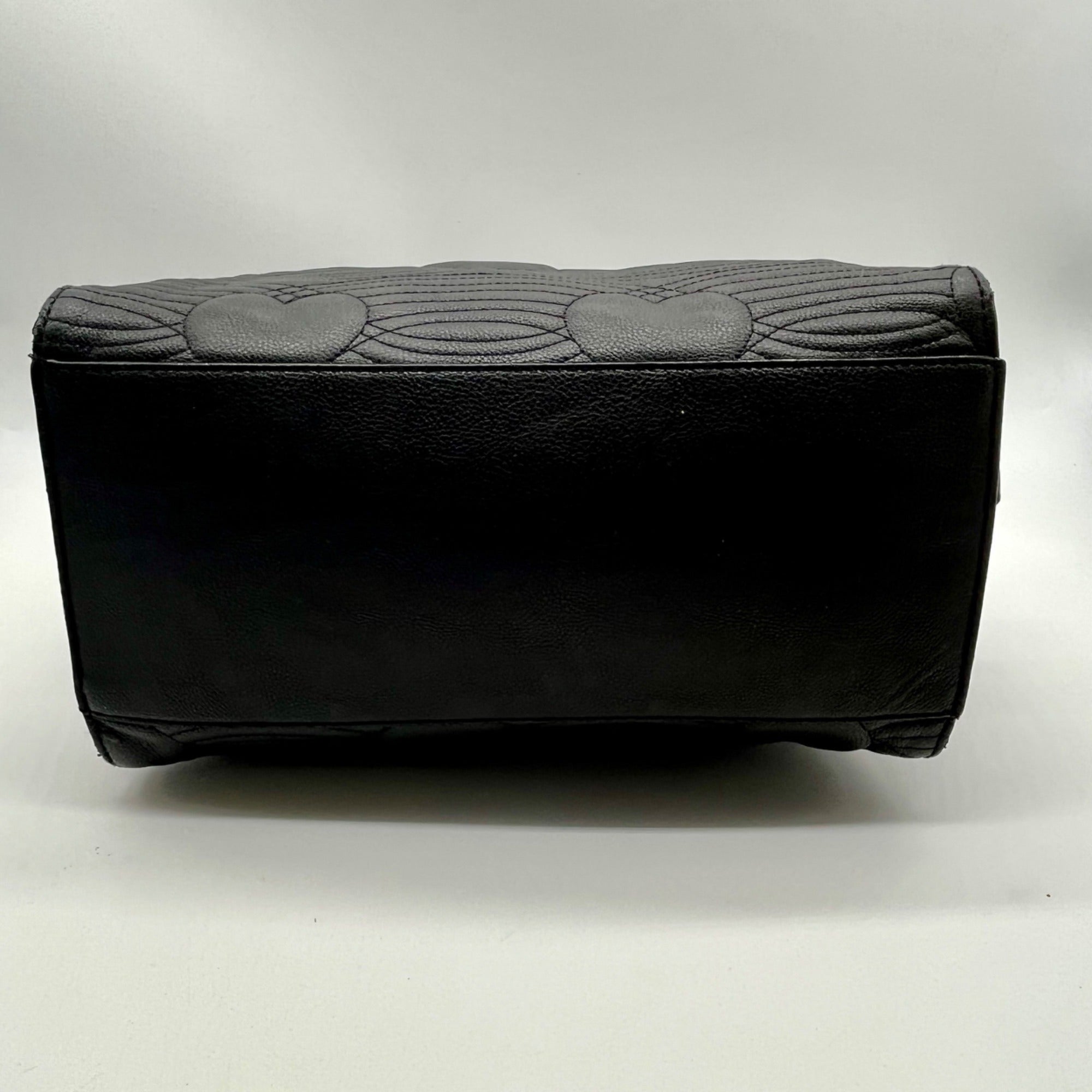 Betsey Johnson Black Quilted FauxLeather Bowler Bag