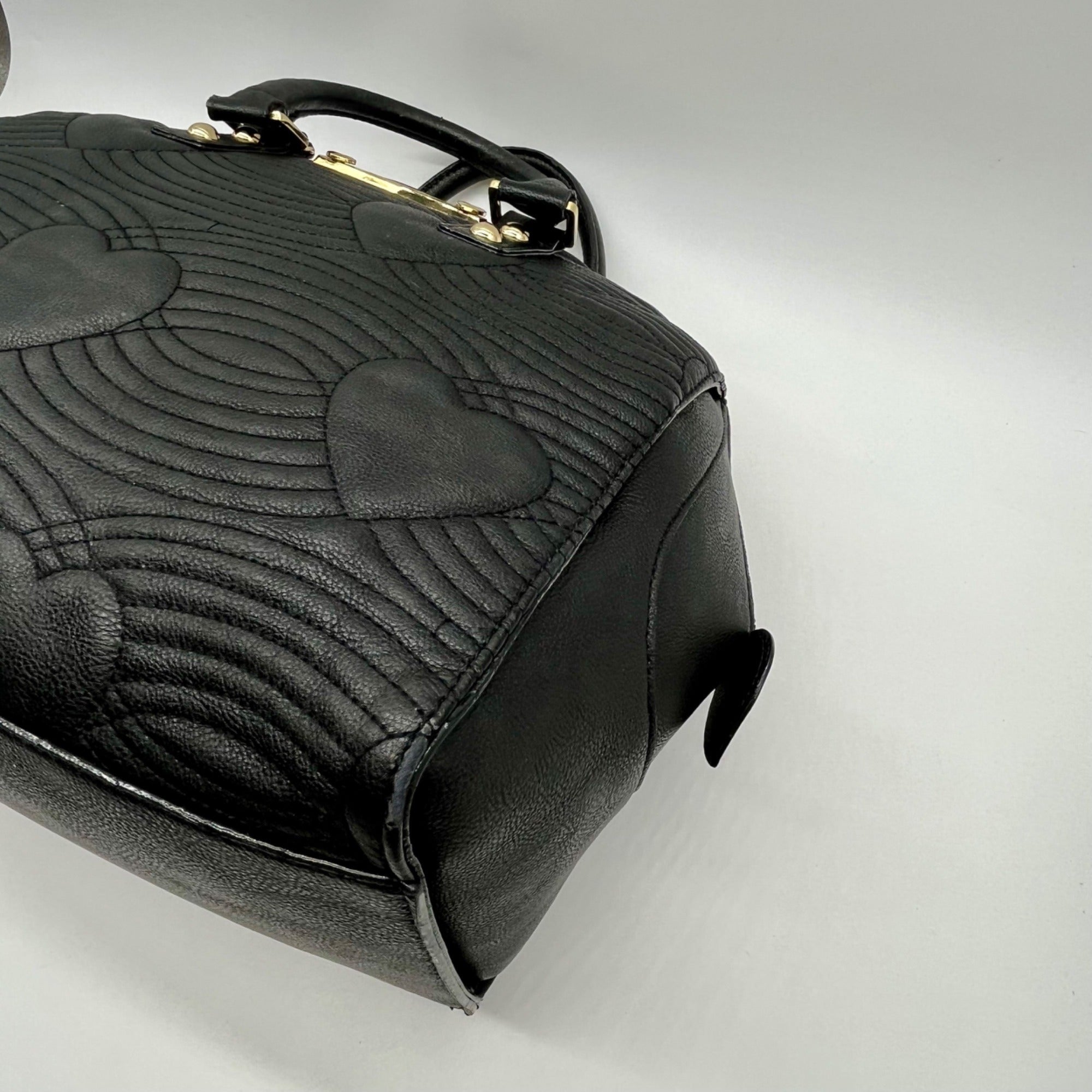 Betsey Johnson Black Quilted FauxLeather Bowler Bag