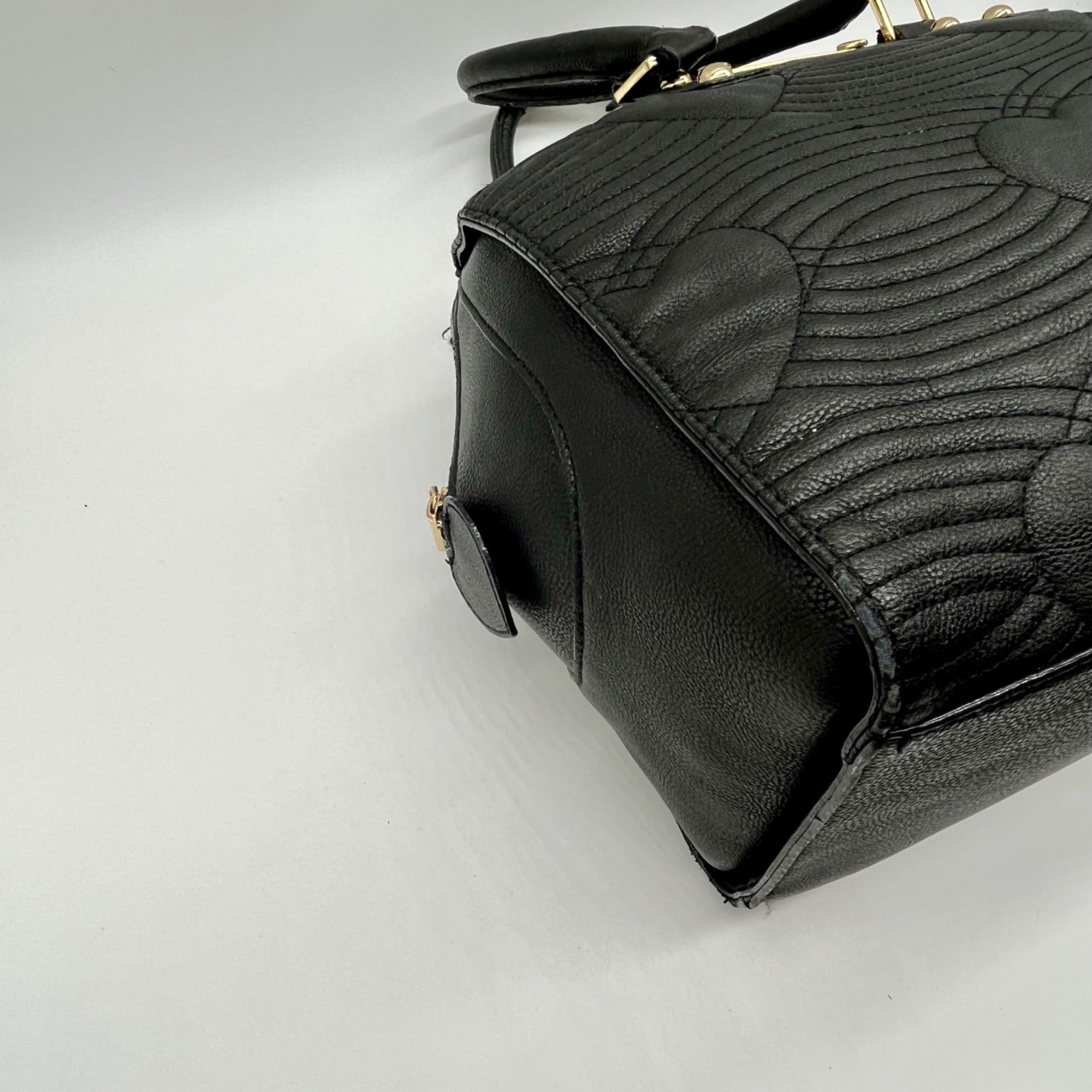 Betsey Johnson Black Quilted FauxLeather Bowler Bag
