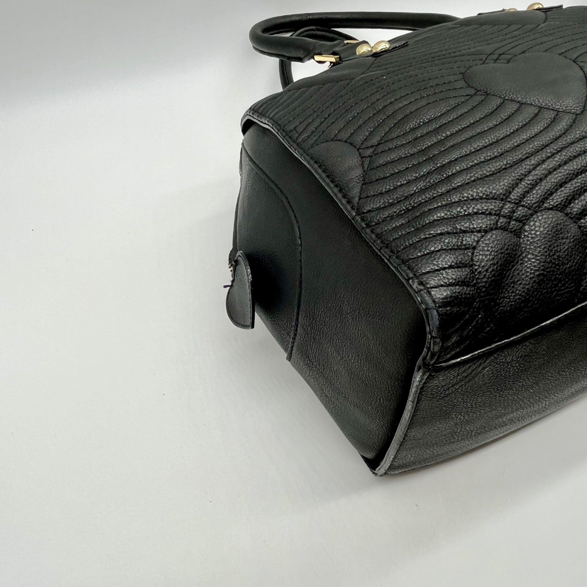 Betsey Johnson Black Quilted FauxLeather Bowler Bag
