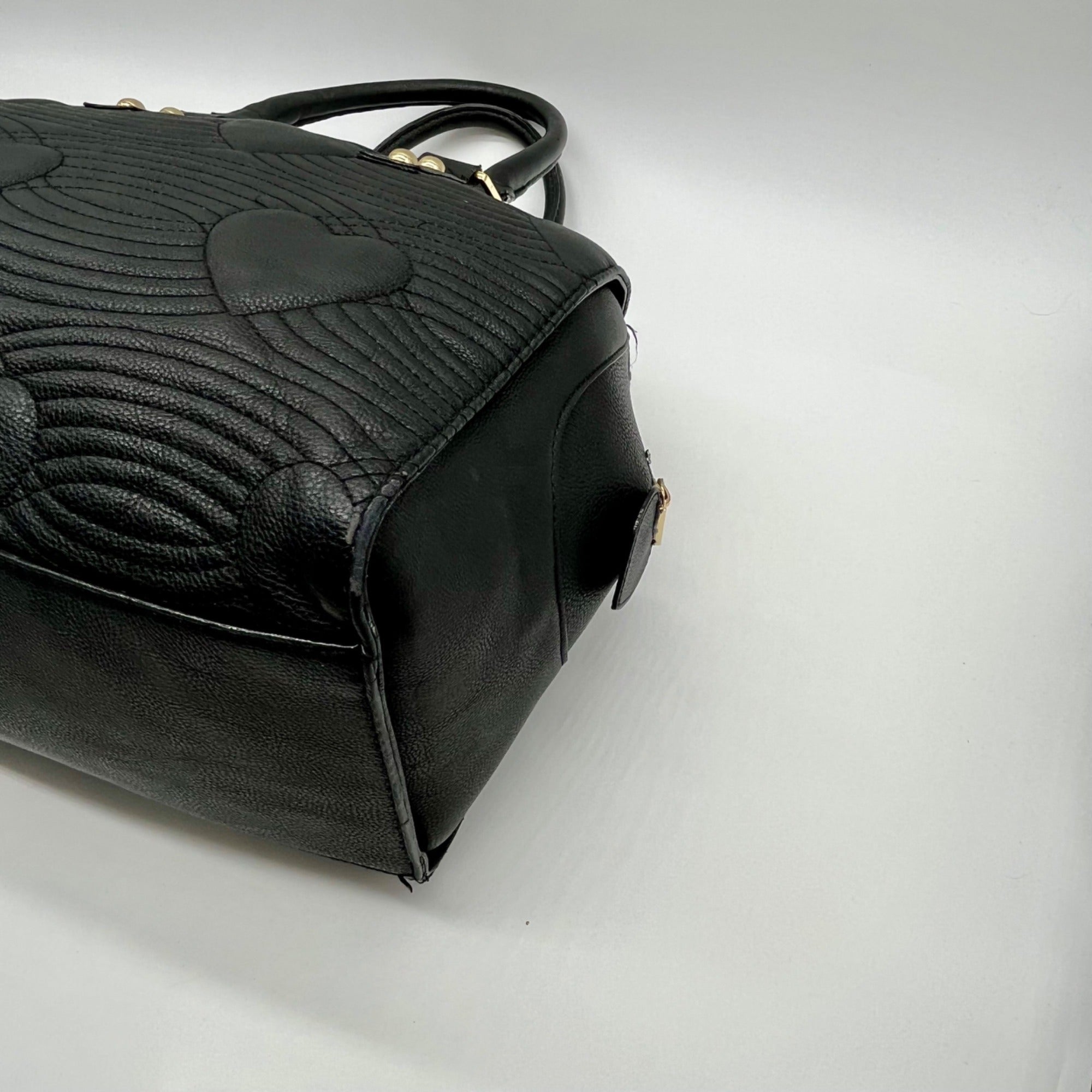Betsey Johnson Black Quilted FauxLeather Bowler Bag