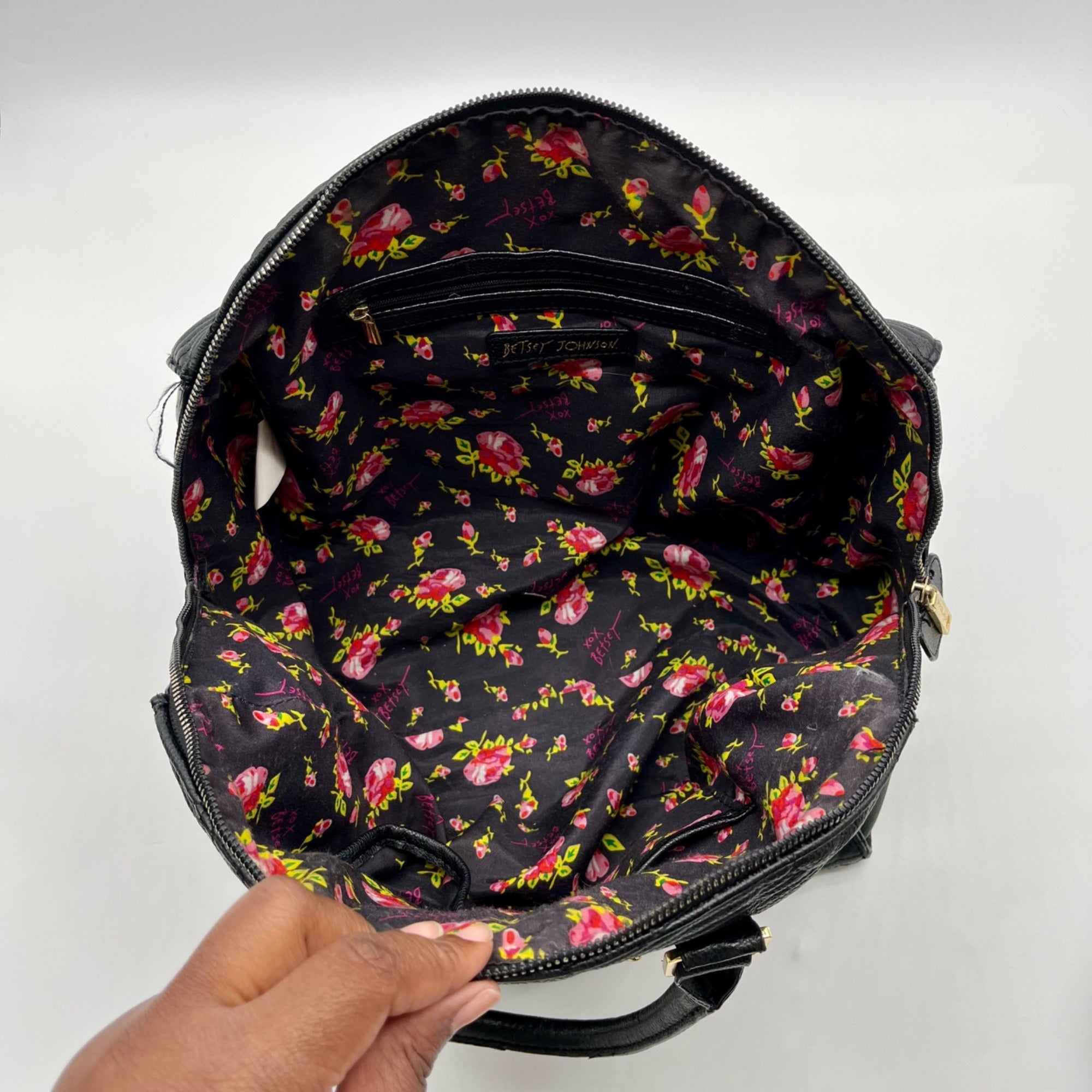 Betsey Johnson Black Quilted FauxLeather Bowler Bag