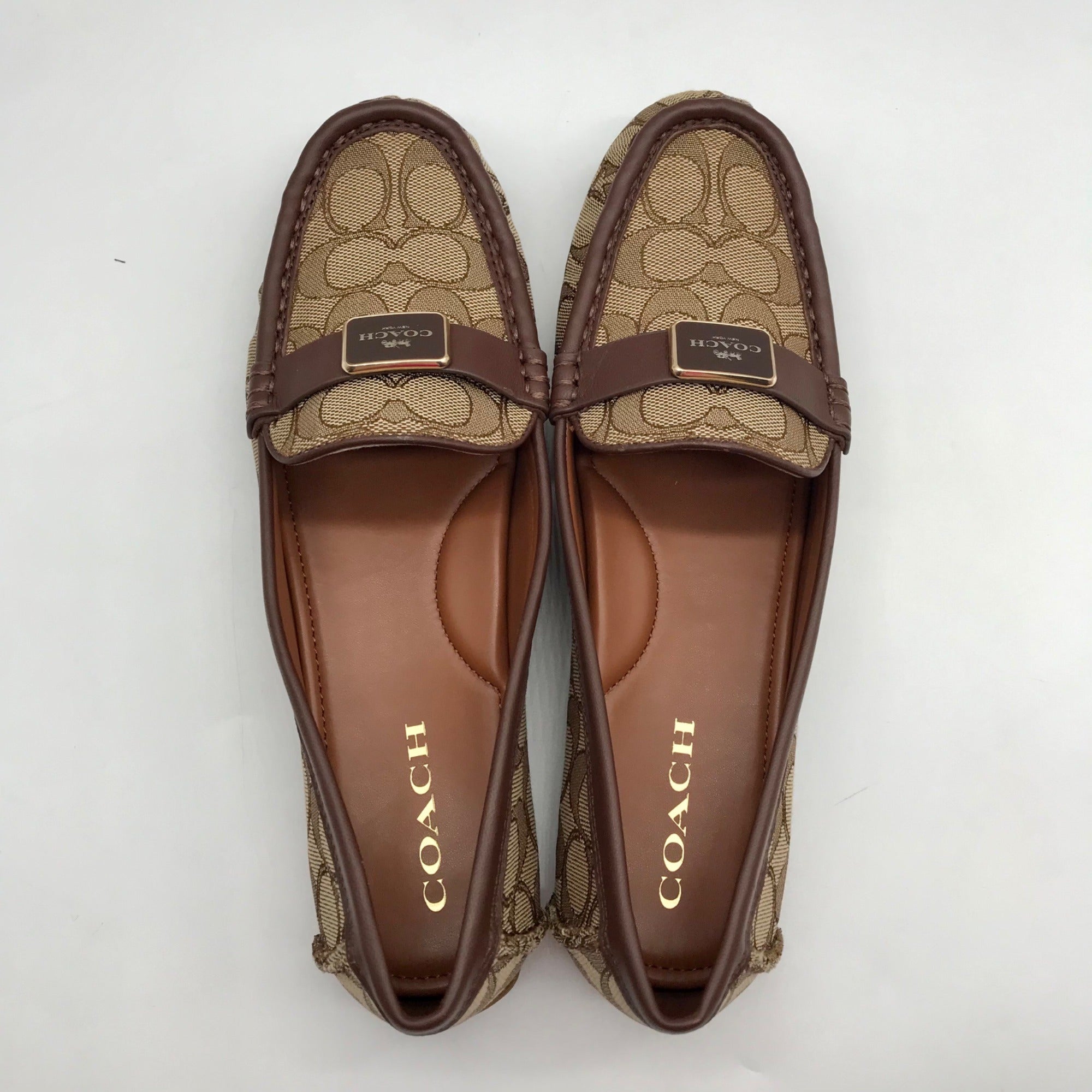Coach Saddle And Hazelnut Signature Jacquard Mona Driver Loafers