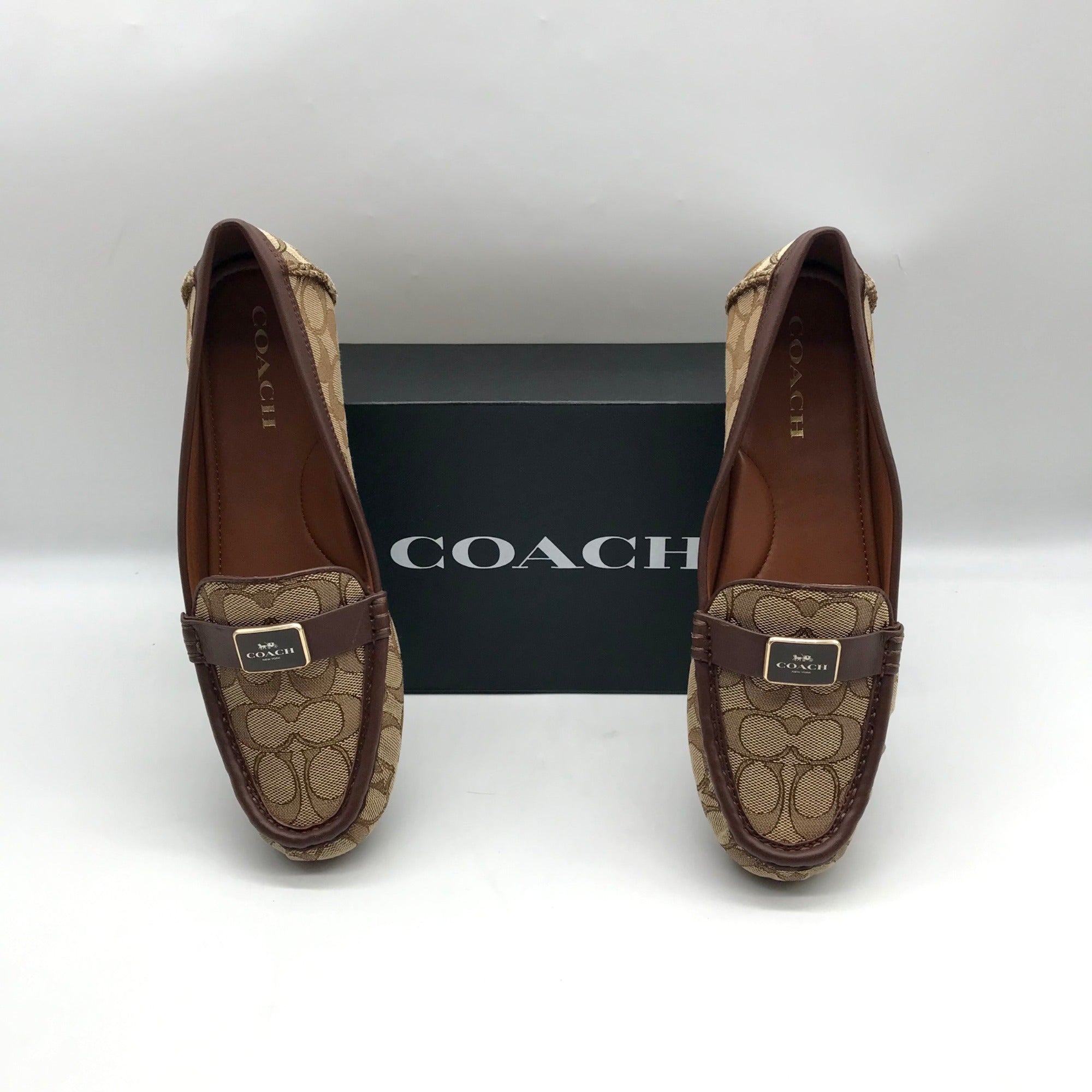 Coach Saddle And Hazelnut Signature Jacquard Mona Driver Loafers