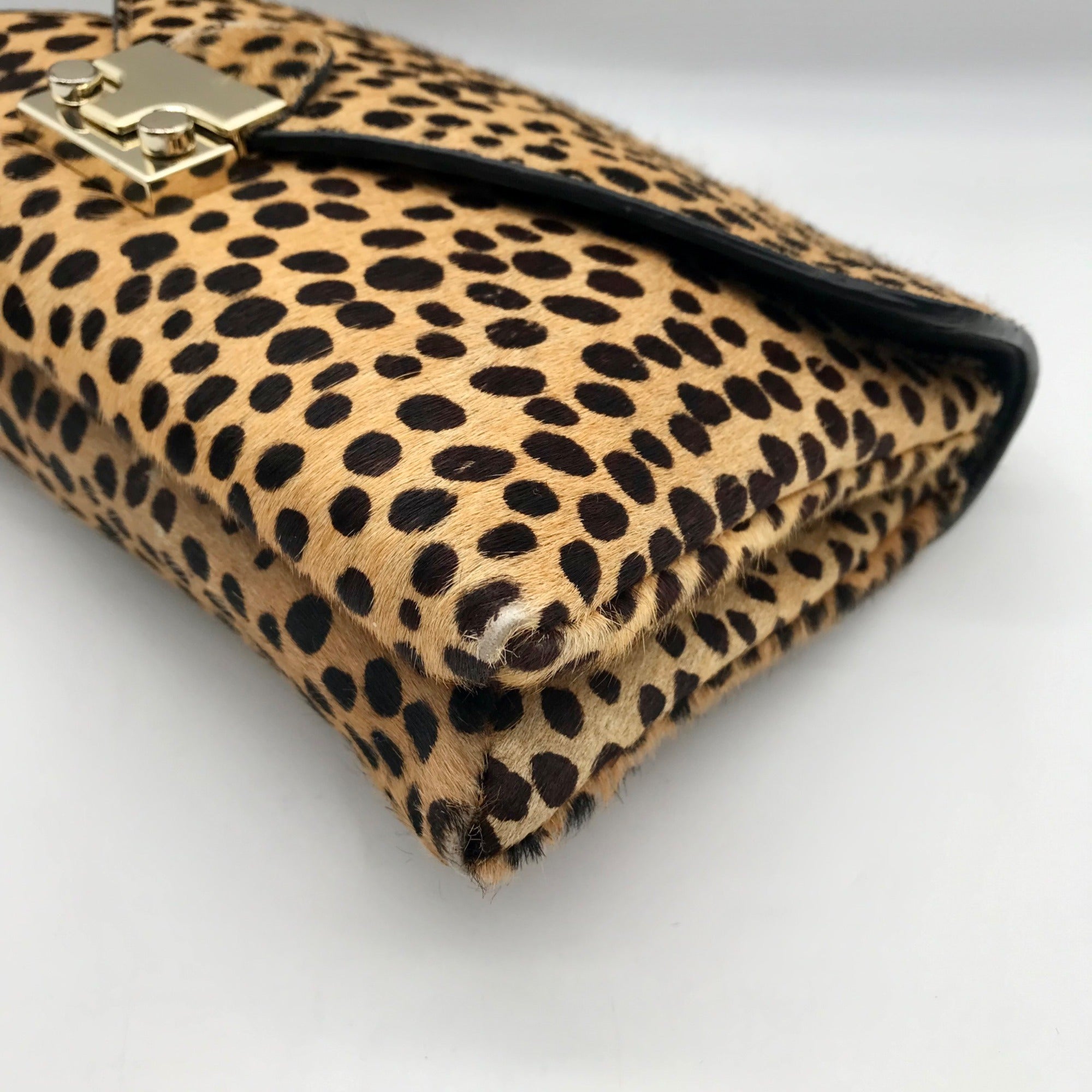 Loeffler Randall Light Brown &amp; Black Cheetah Fur Clutch