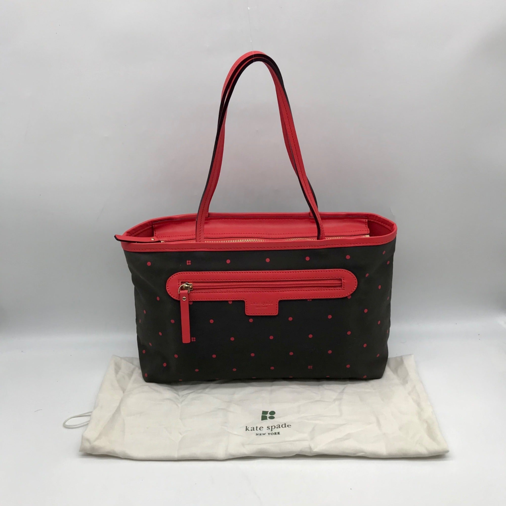 Kate Spade Black And Red Polka Dot Canvas Tote Bag