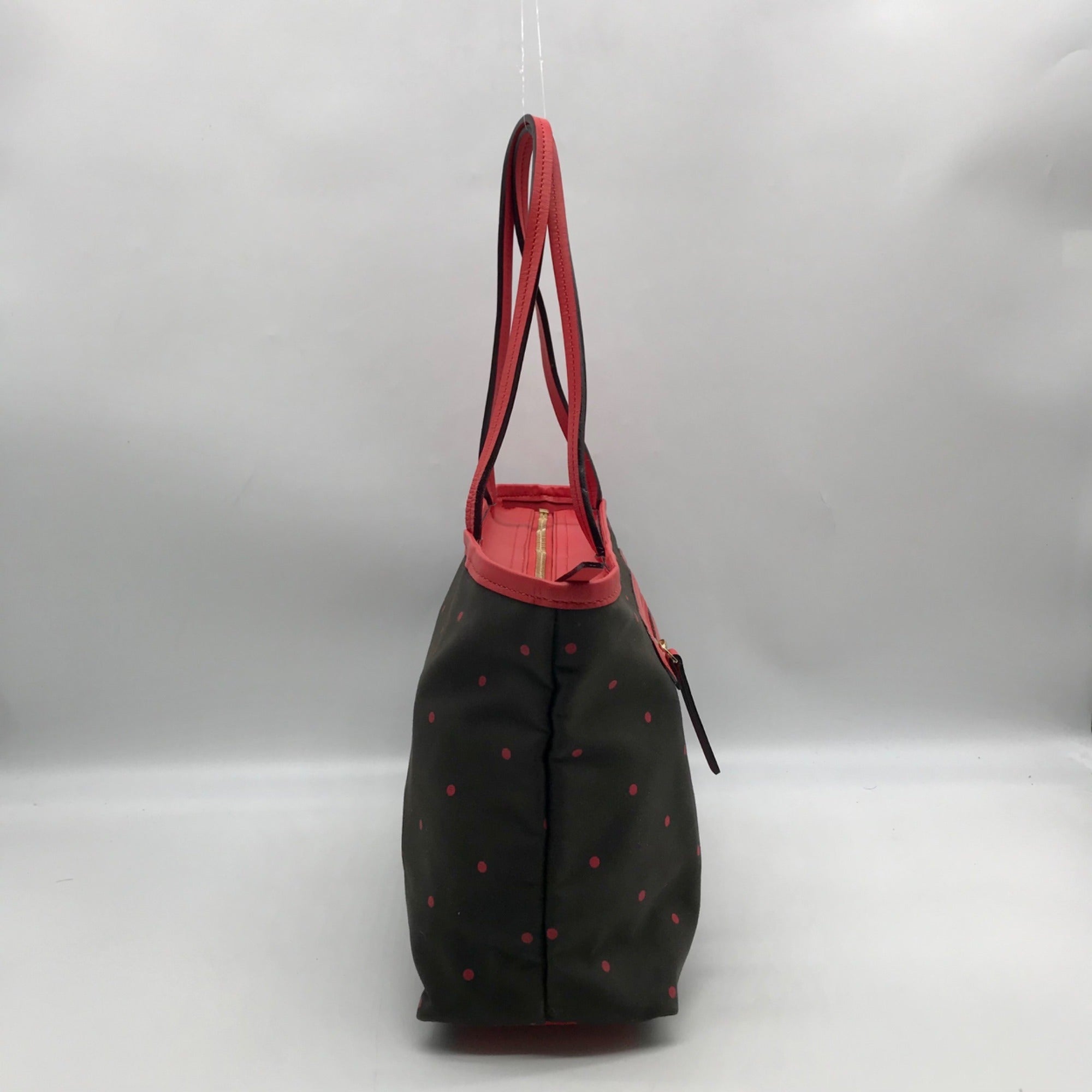 Kate Spade Black And Red Polka Dot Canvas Tote Bag