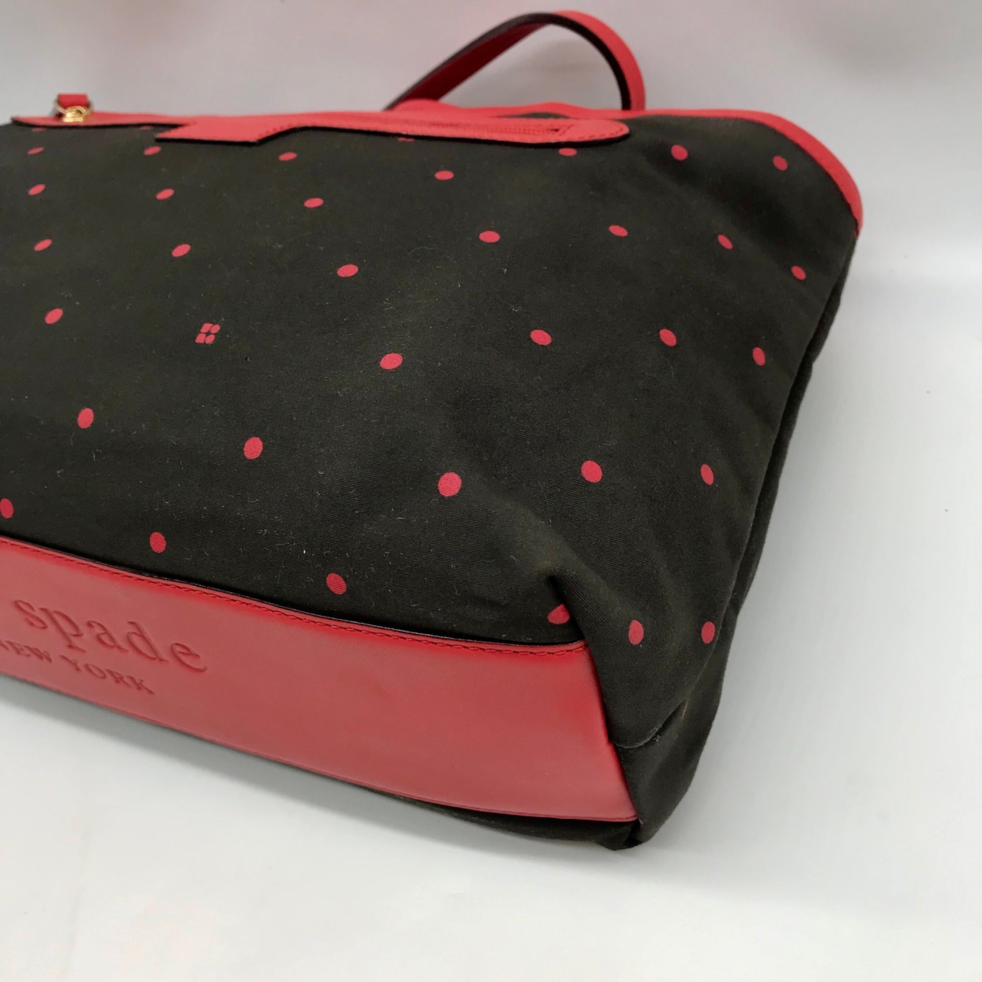 Kate Spade Black And Red Polka Dot Canvas Tote Bag