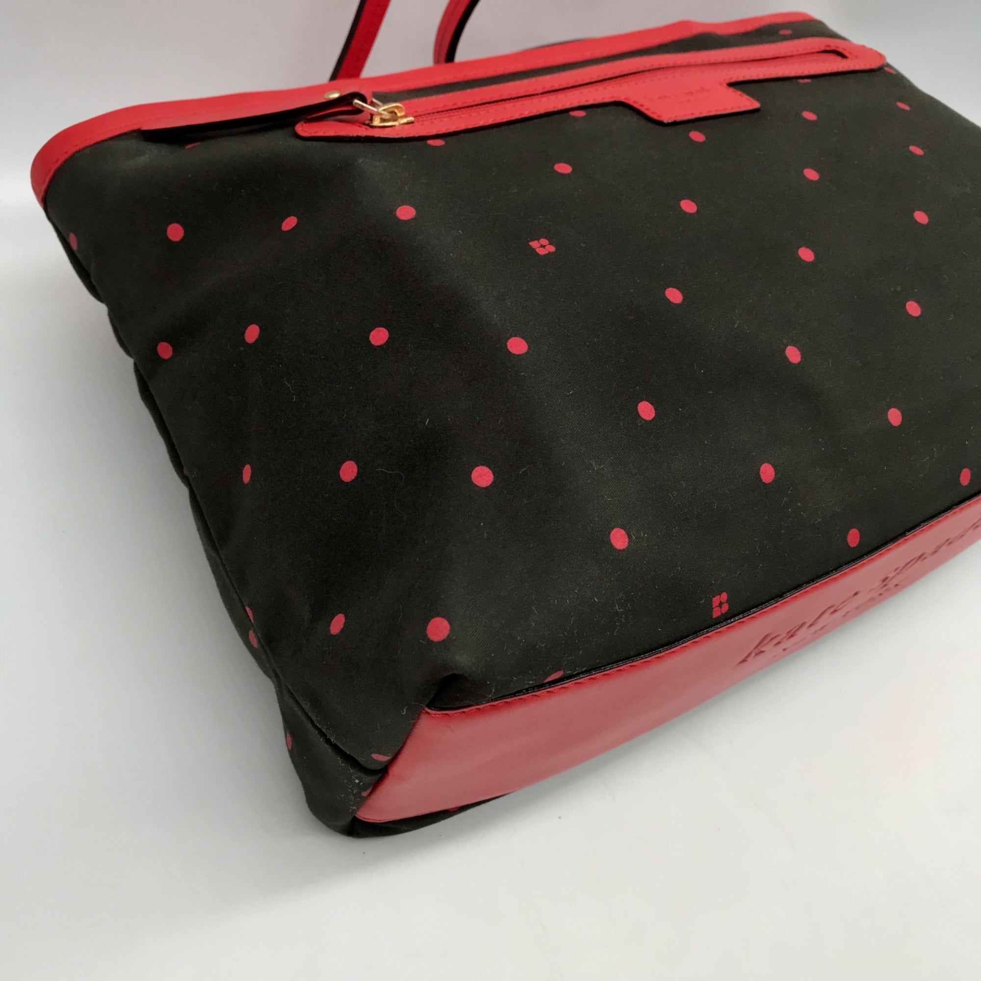 Kate Spade Black And Red Polka Dot Canvas Tote Bag