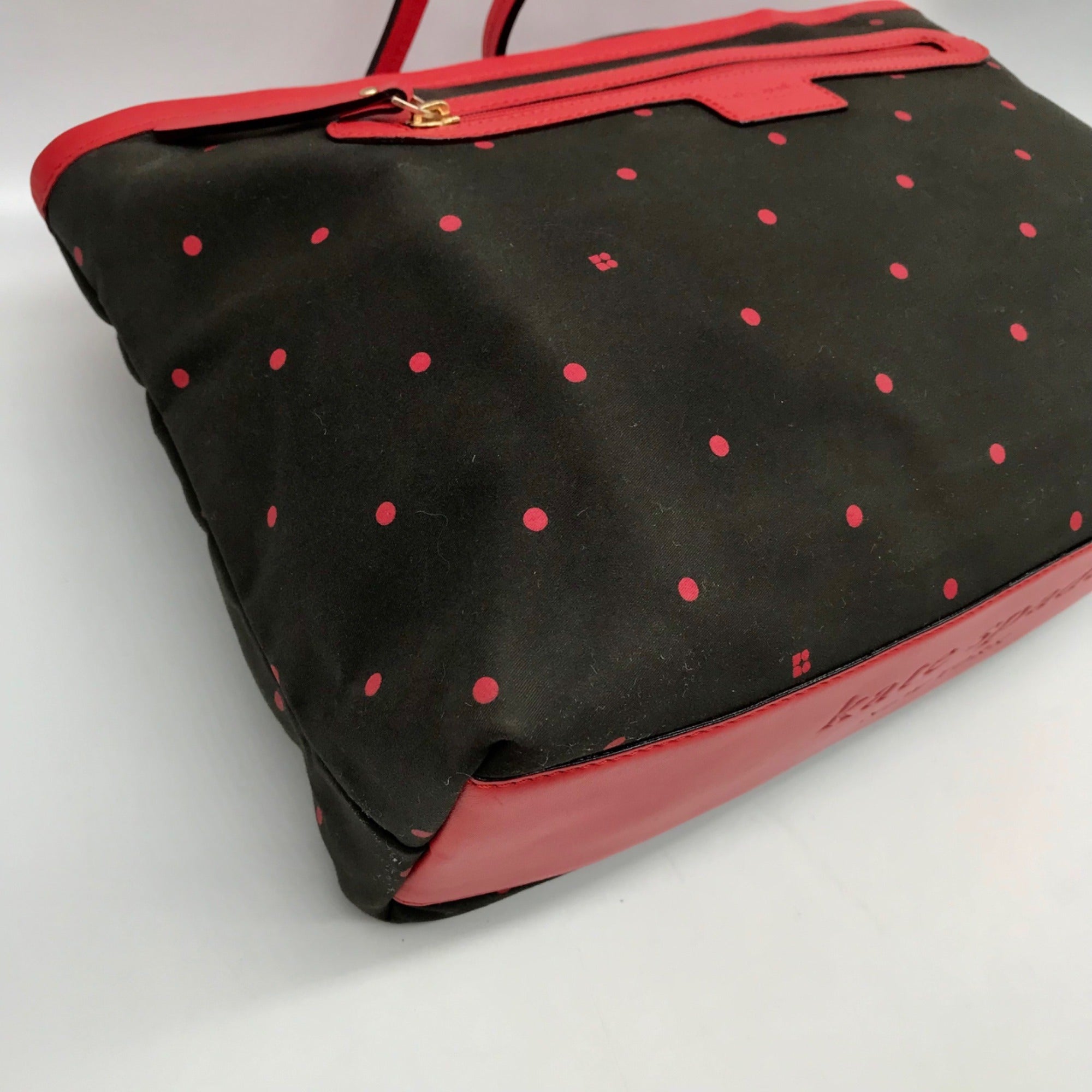 Kate Spade Black And Red Polka Dot Canvas Tote Bag