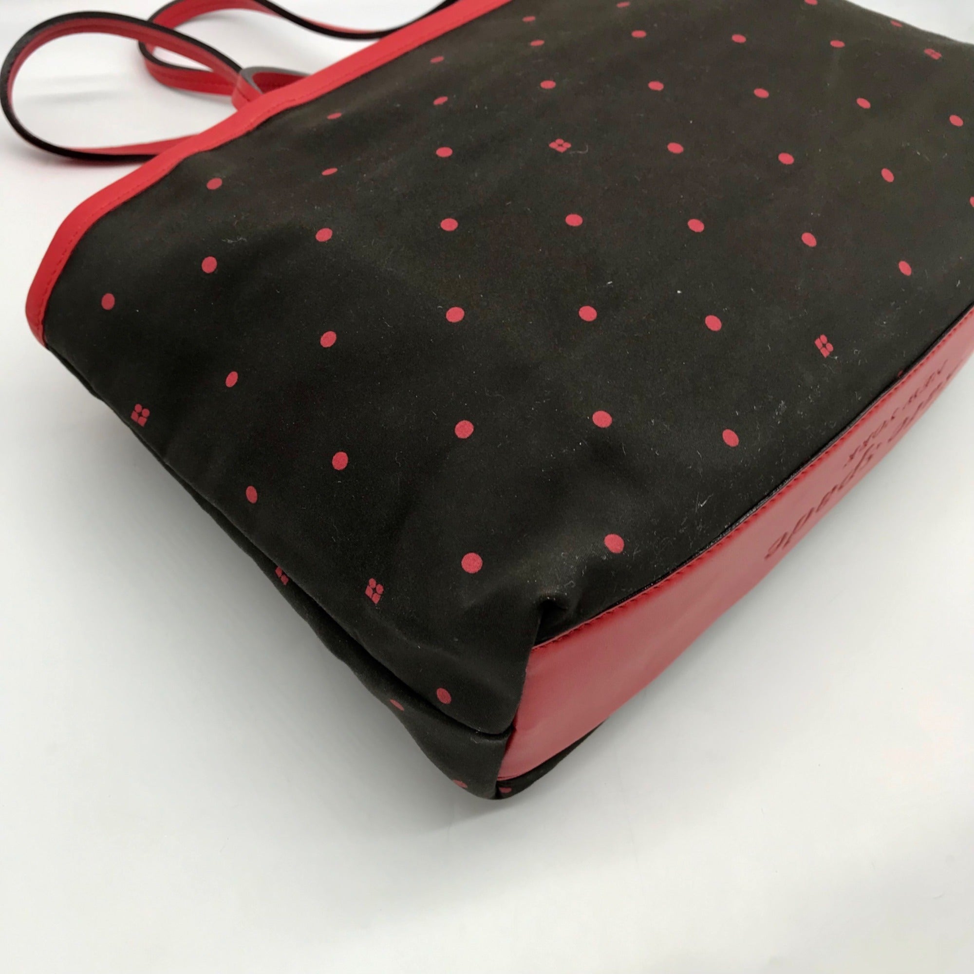 Kate Spade Black And Red Polka Dot Canvas Tote Bag