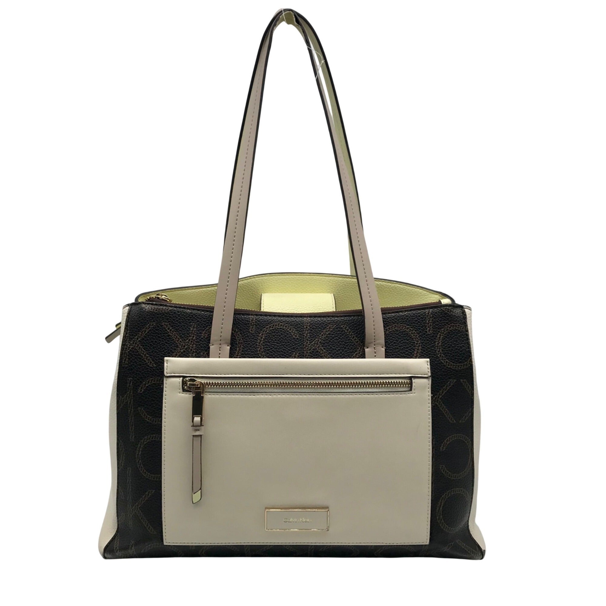 Calvin Klein Brown Khaki Caramel White Hadley Triple Compartment Tote
