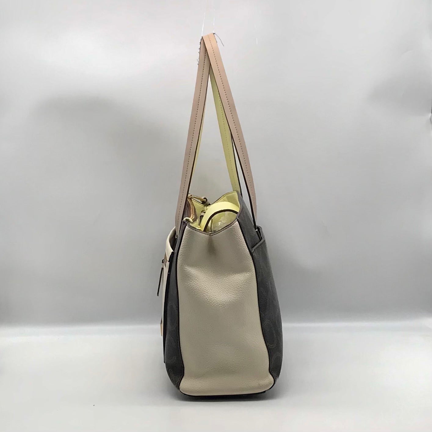 Calvin Klein Brown Khaki Caramel White Hadley Triple Compartment Tote