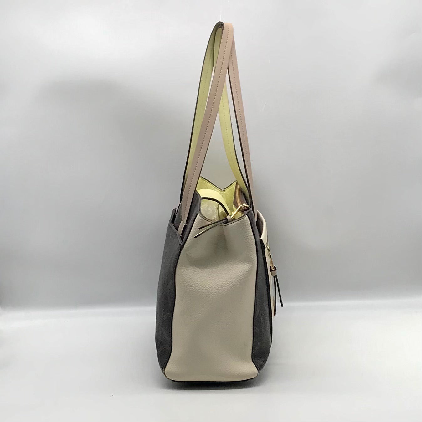 Calvin Klein Brown Khaki Caramel White Hadley Triple Compartment Tote