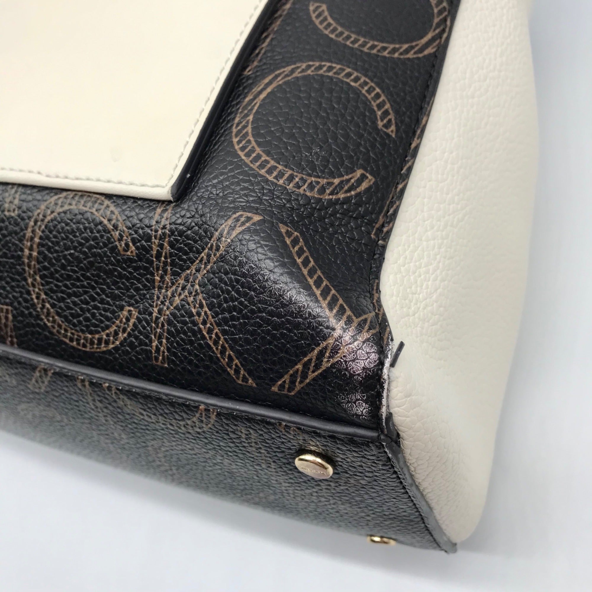 Calvin Klein Brown Khaki Caramel White Hadley Triple Compartment Tote