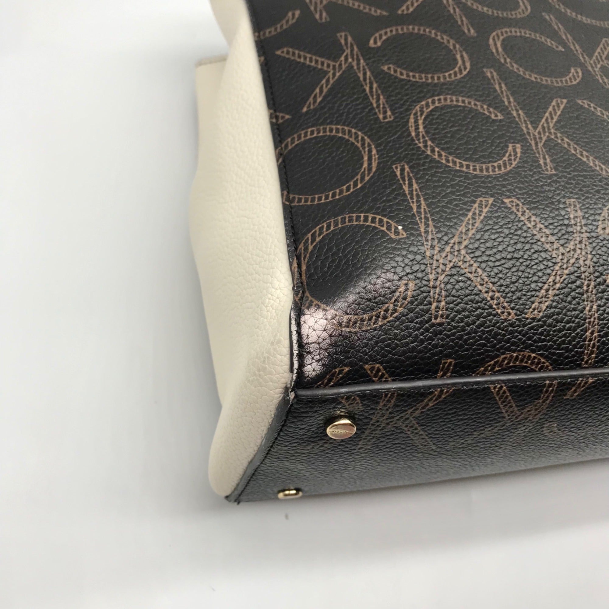 Calvin Klein Brown Khaki Caramel White Hadley Triple Compartment Tote