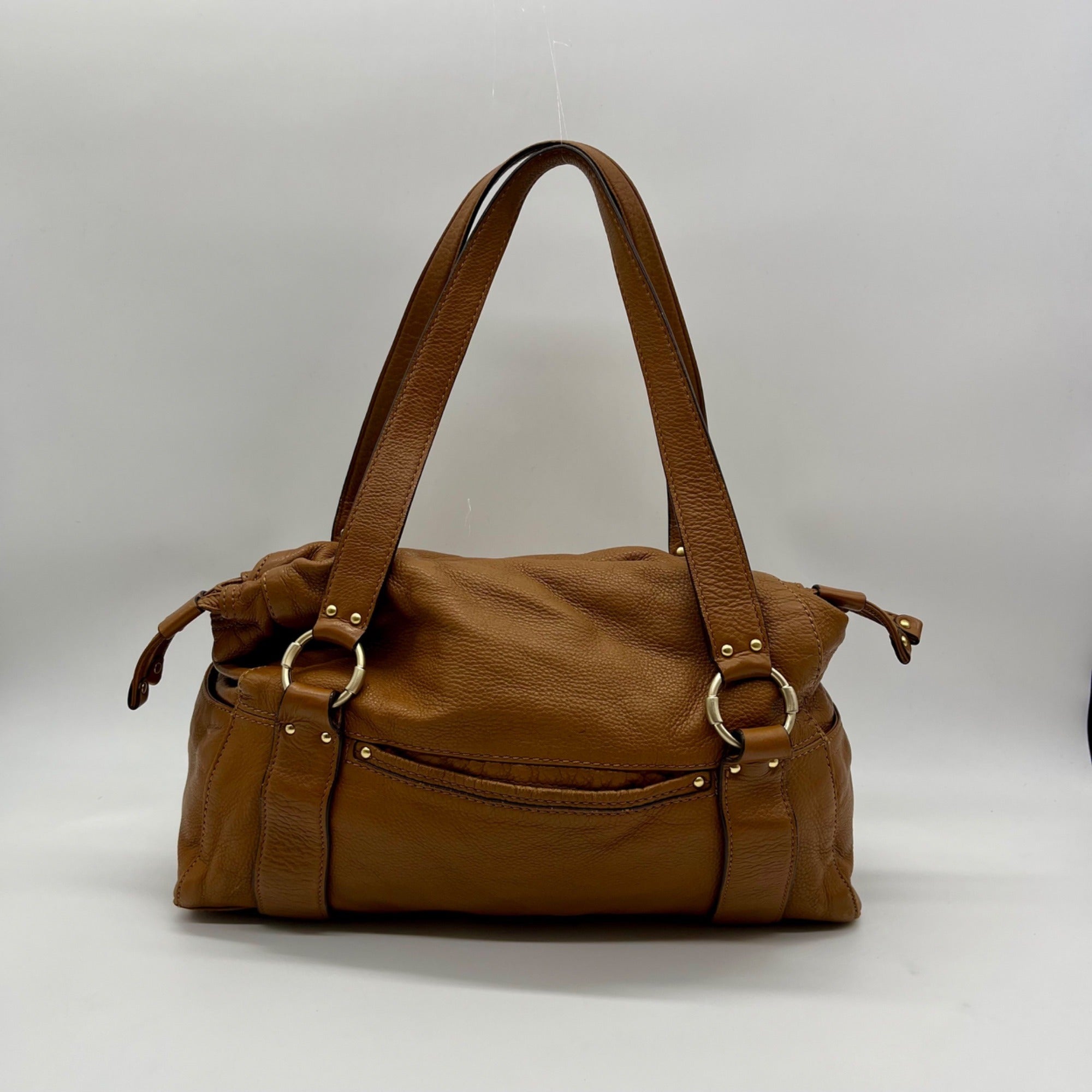 Michael Kors Brown Pebbled Leather Fulton Shoulder Bag