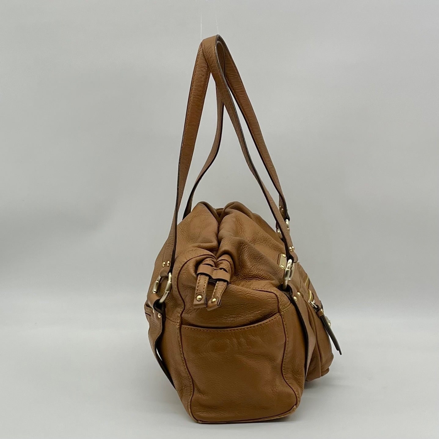 Michael Kors Brown Pebbled Leather Fulton Shoulder Bag