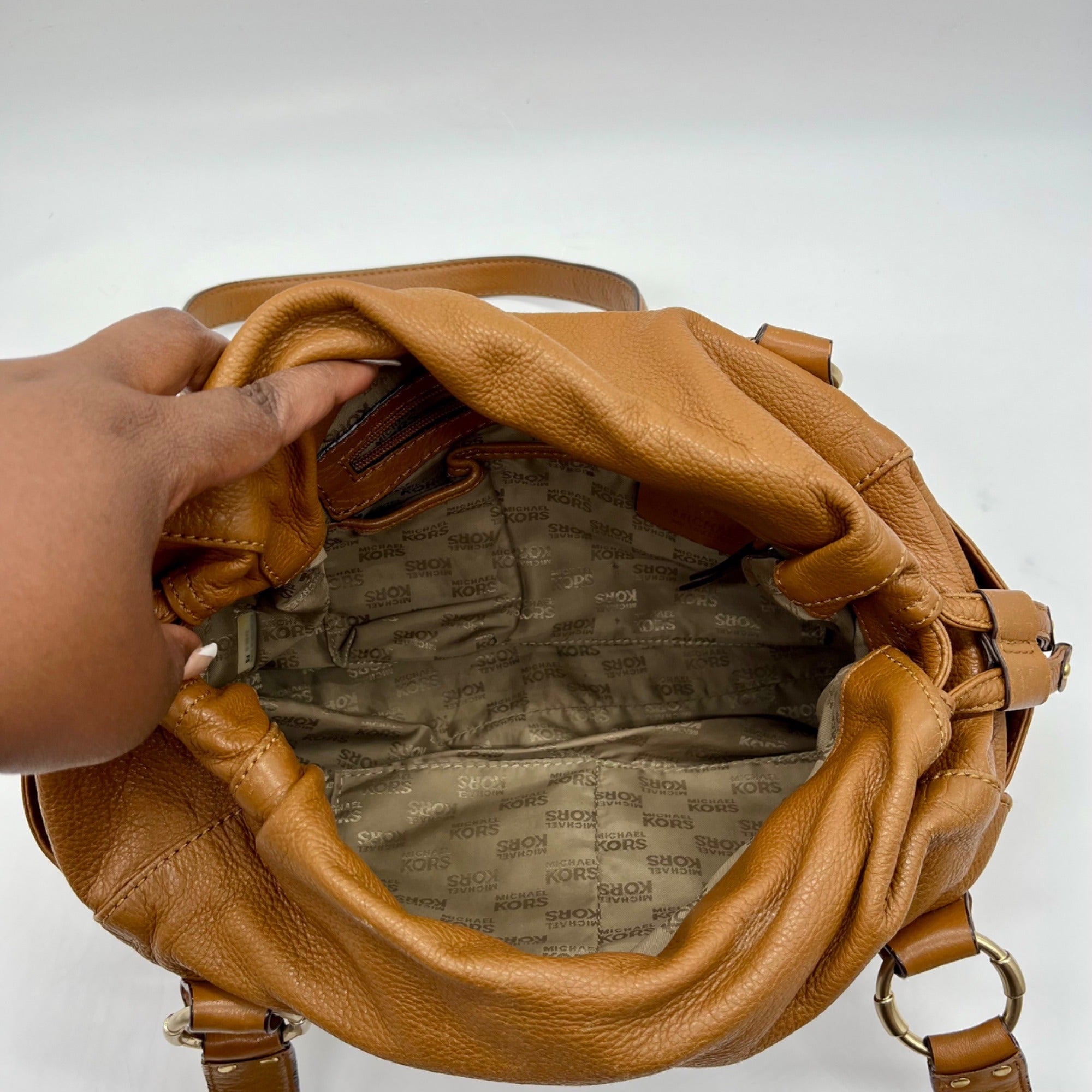 Michael Kors Brown Pebbled Leather Fulton Shoulder Bag