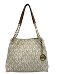 Michael Kors Vanilla And Acorn Coated Canvas Jet Set Chain Shoulder Bag