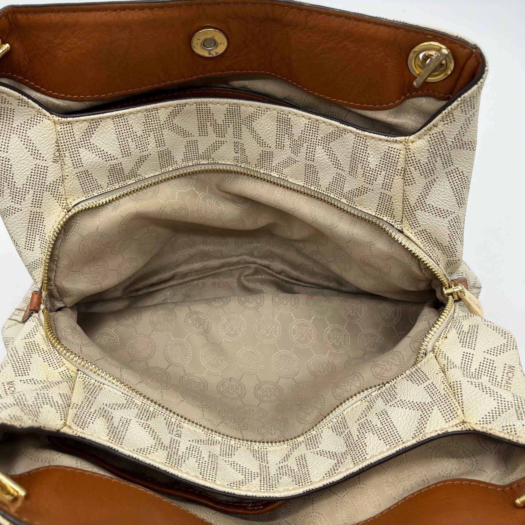 Michael Kors Vanilla And Acorn Coated Canvas Jet Set Chain Shoulder Bag