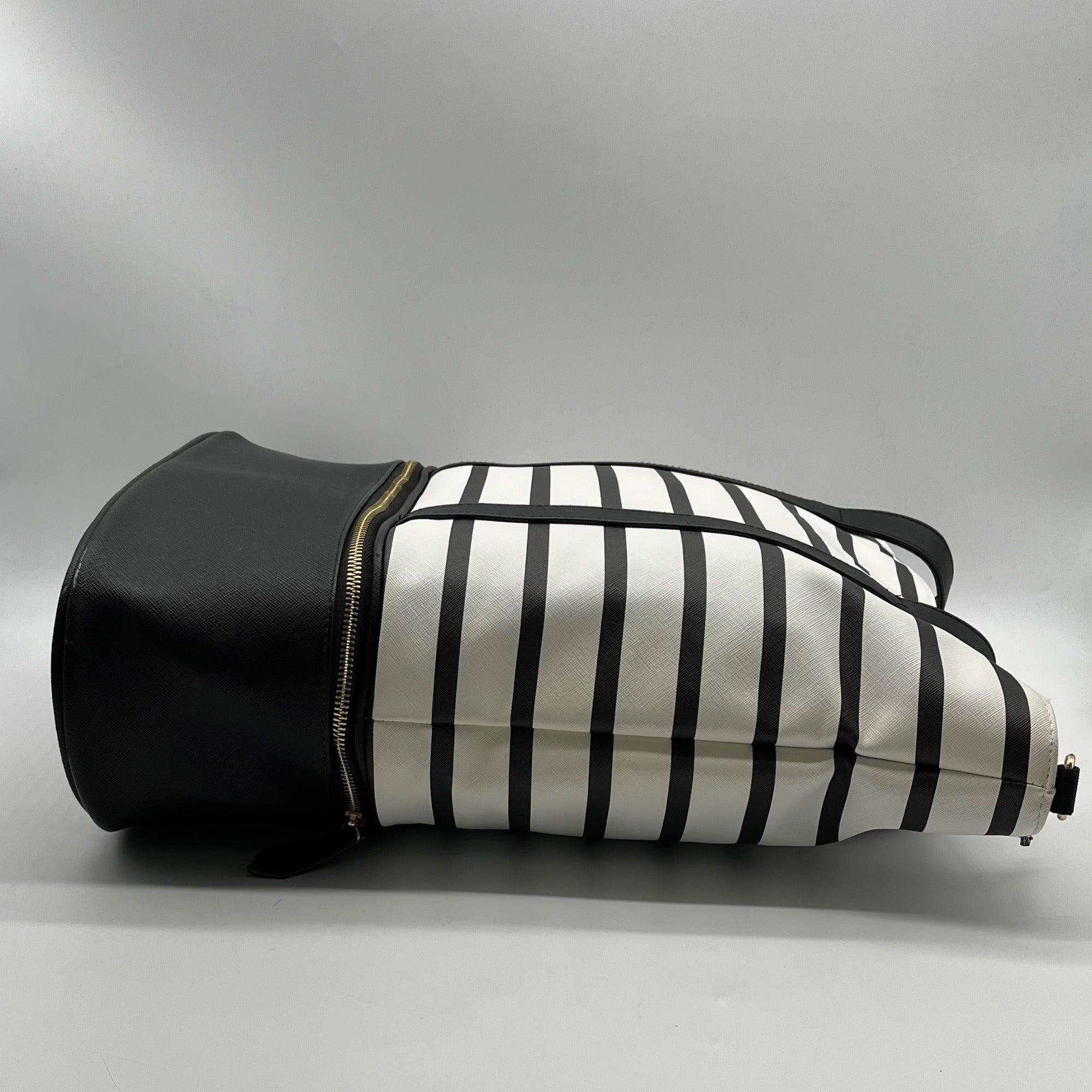 Black &amp; White Striped Faux Leather Tote Bag
