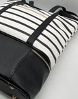 Black & White Striped Faux Leather Tote Bag