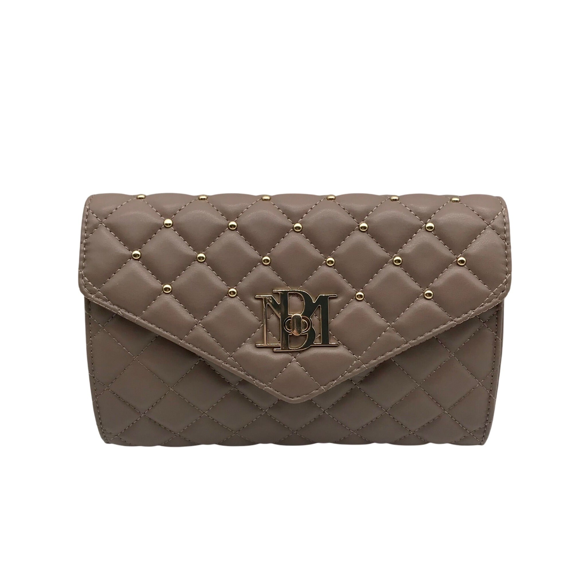 Badgley Mischka Taupe Diamond Quilted Crossbody Bag