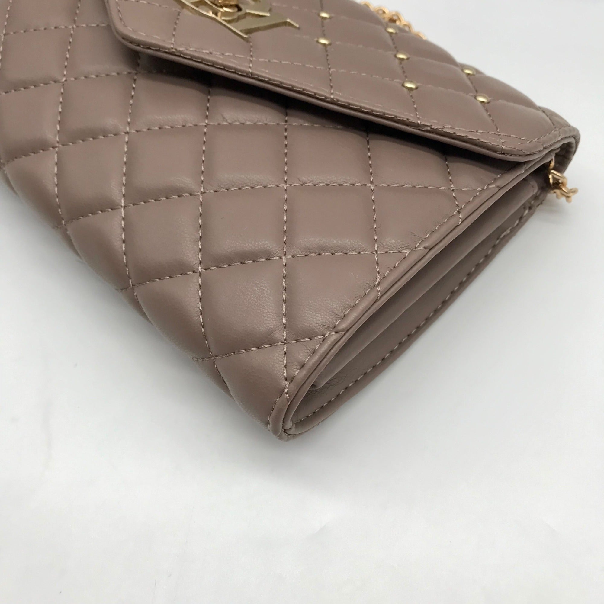 Badgley Mischka Taupe Diamond Quilted Crossbody Bag
