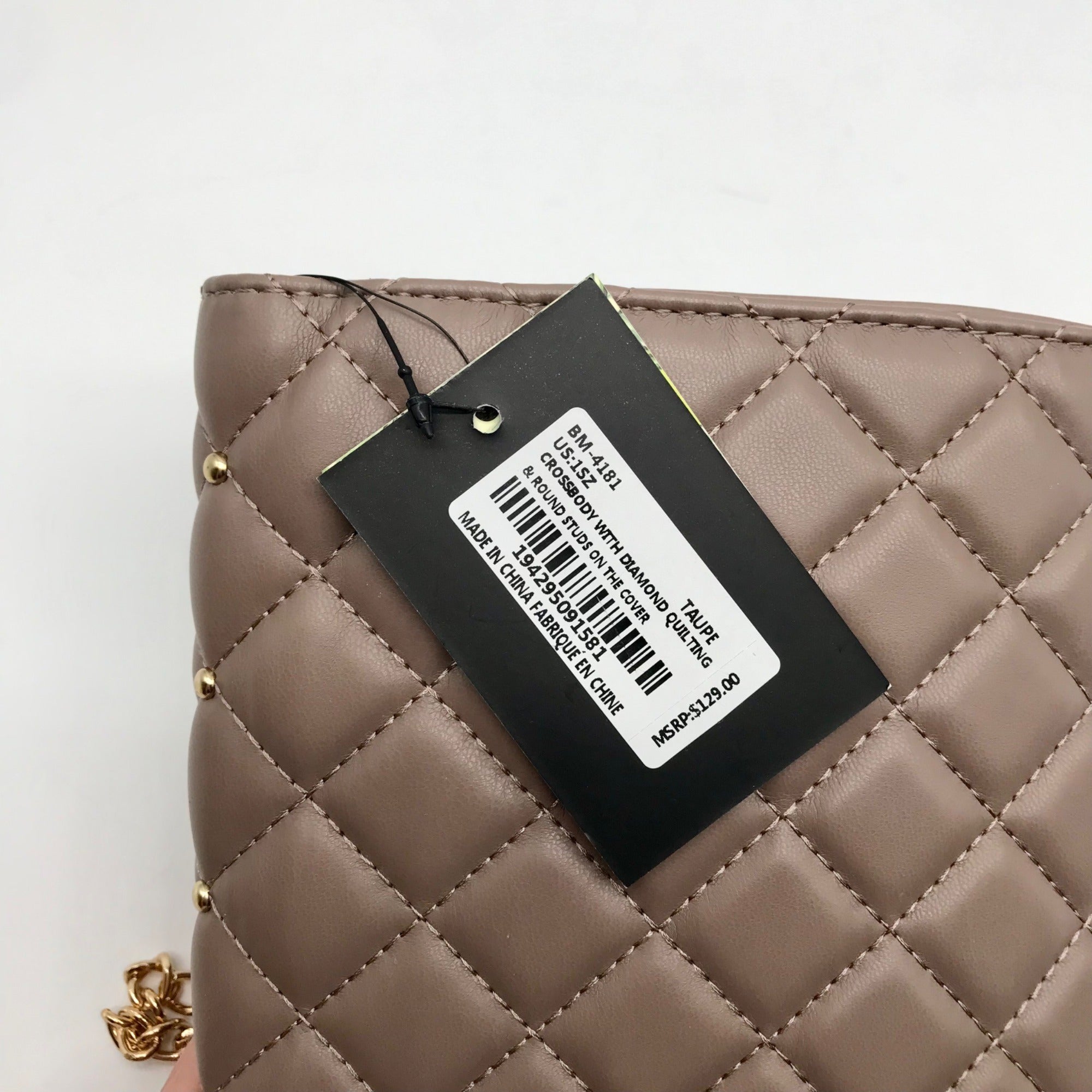 Badgley Mischka Taupe Diamond Quilted Crossbody Bag