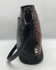 Brighton  Patent Leather Vintage Black And Brown Woven Shoulder Bag