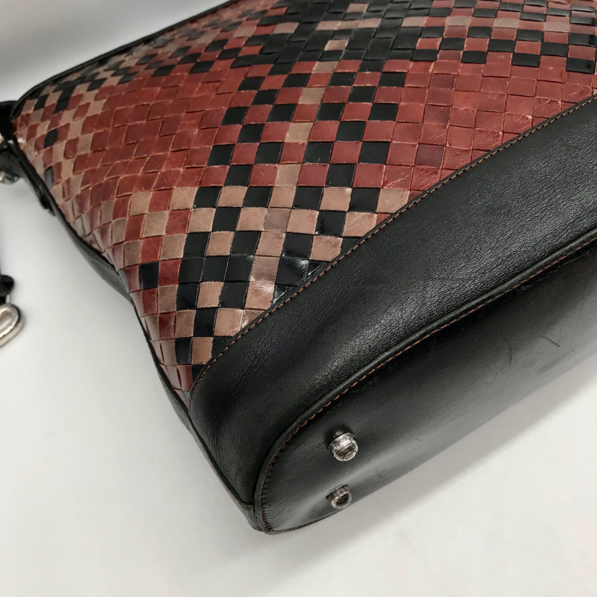 Brighton  Patent Leather Vintage Black And Brown Woven Shoulder Bag