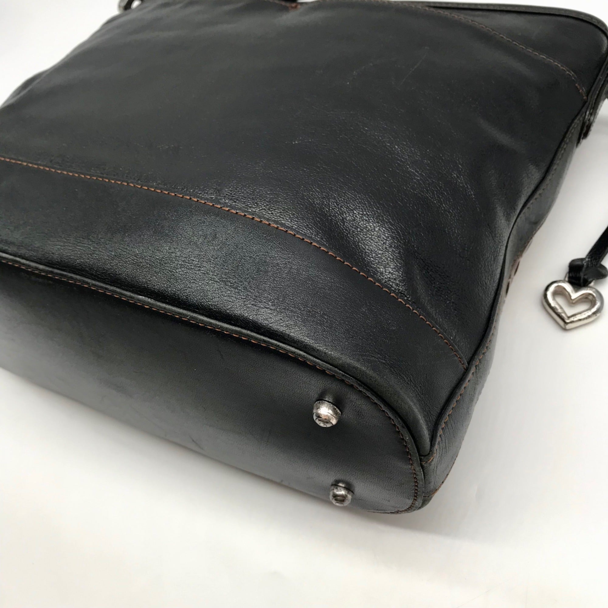 Brighton  Patent Leather Vintage Black And Brown Woven Shoulder Bag