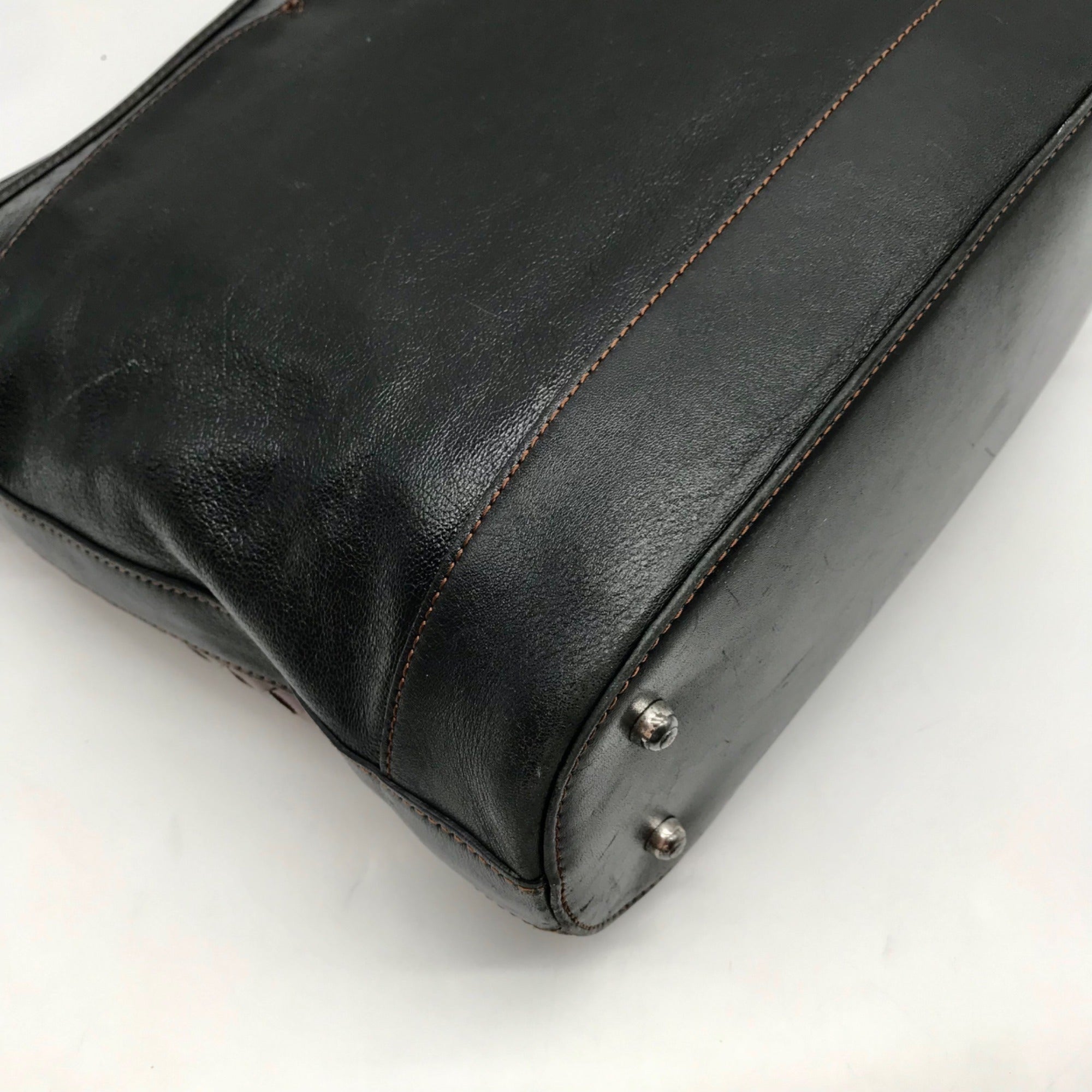 Brighton  Patent Leather Vintage Black And Brown Woven Shoulder Bag