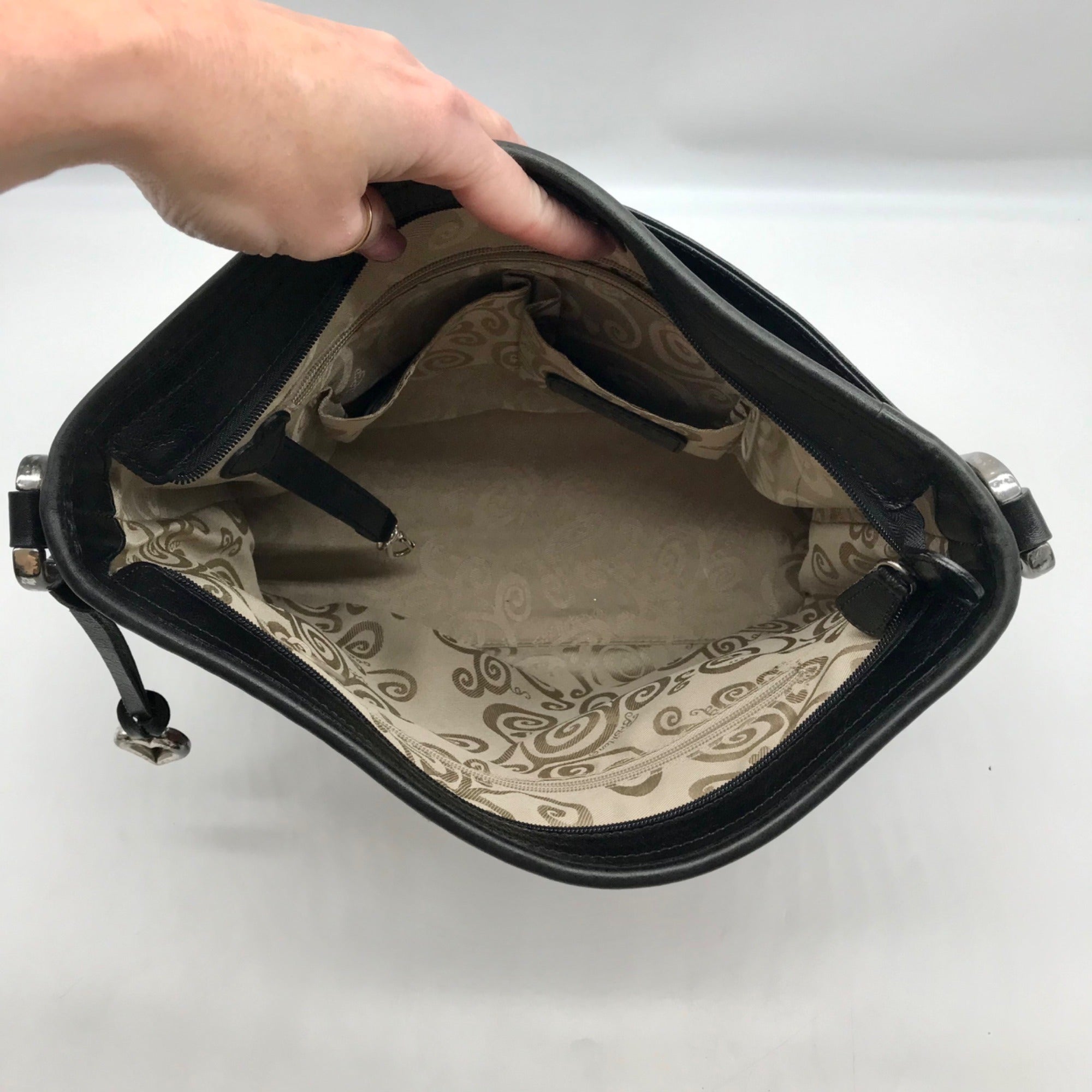 Brighton  Patent Leather Vintage Black And Brown Woven Shoulder Bag