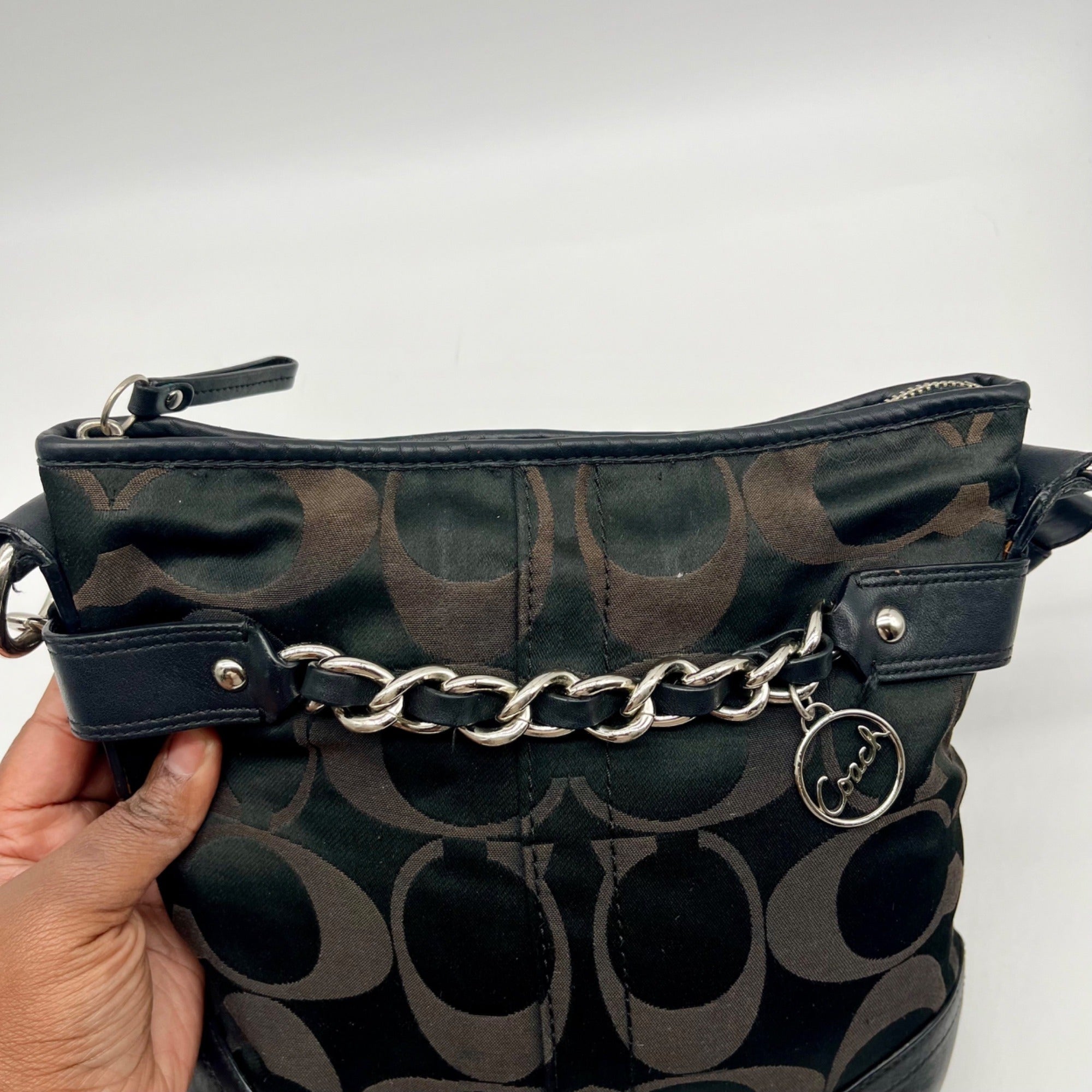 Coach Signature Black Chain Convertible  Crossbody Bag